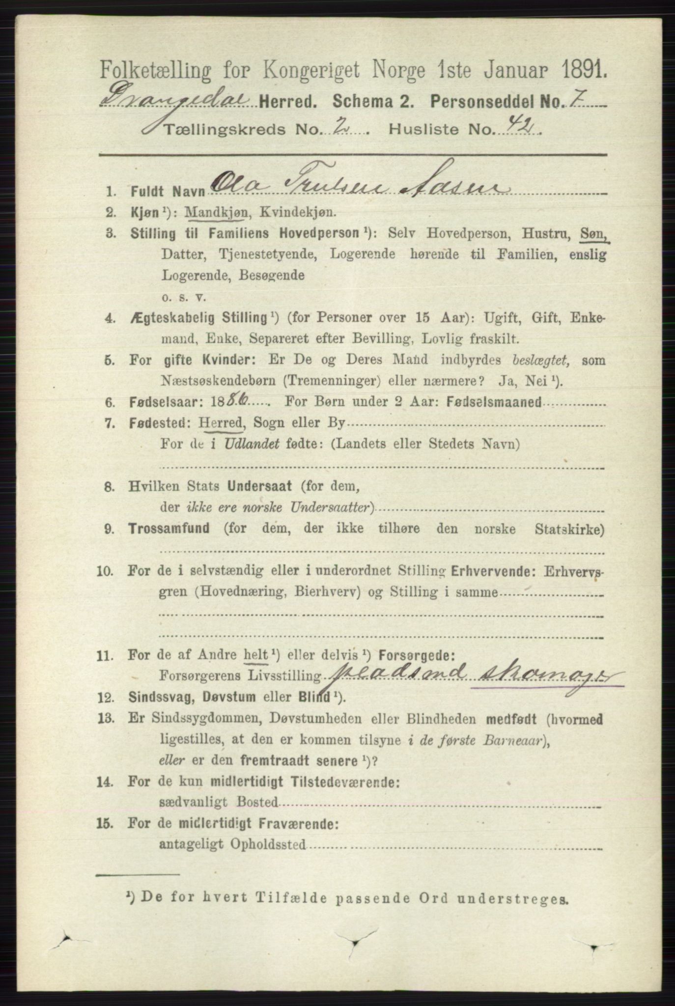 RA, 1891 census for 0817 Drangedal, 1891, p. 747