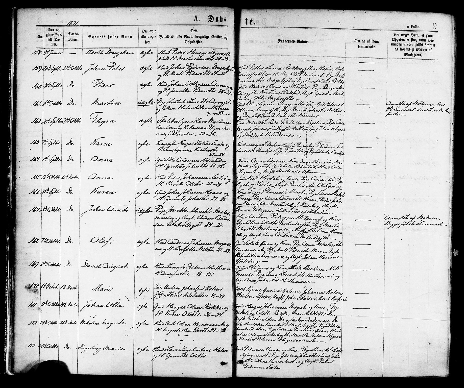 Ministerialprotokoller, klokkerbøker og fødselsregistre - Nord-Trøndelag, SAT/A-1458/709/L0076: Parish register (official) no. 709A16, 1871-1879, p. 9