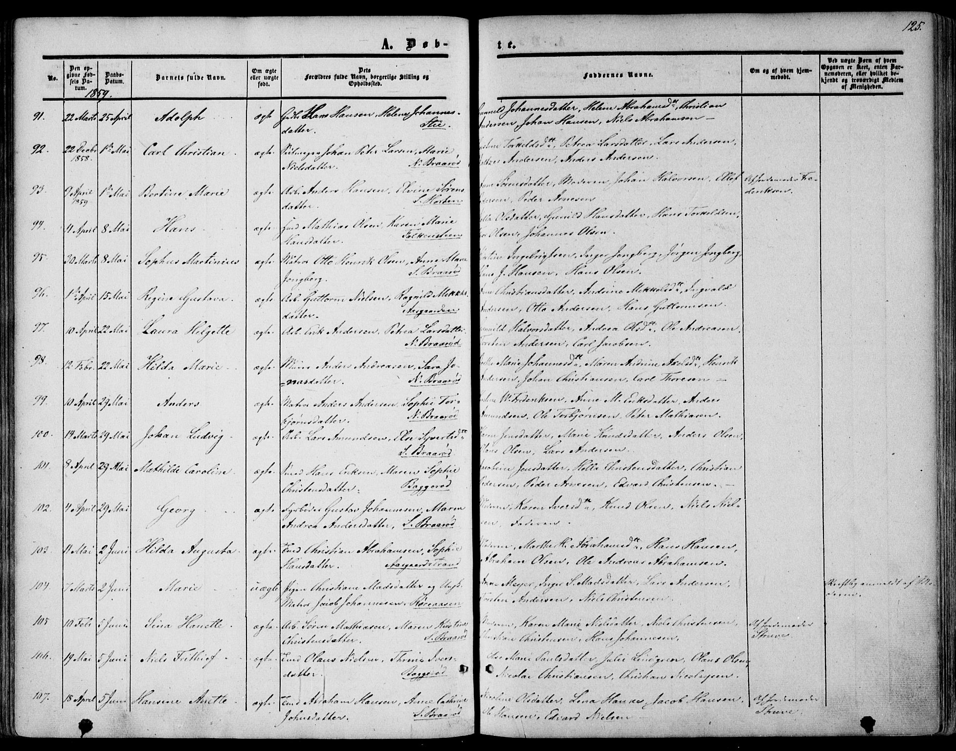 Borre kirkebøker, AV/SAKO-A-338/F/Fa/L0006: Parish register (official) no. I 6, 1852-1862, p. 125