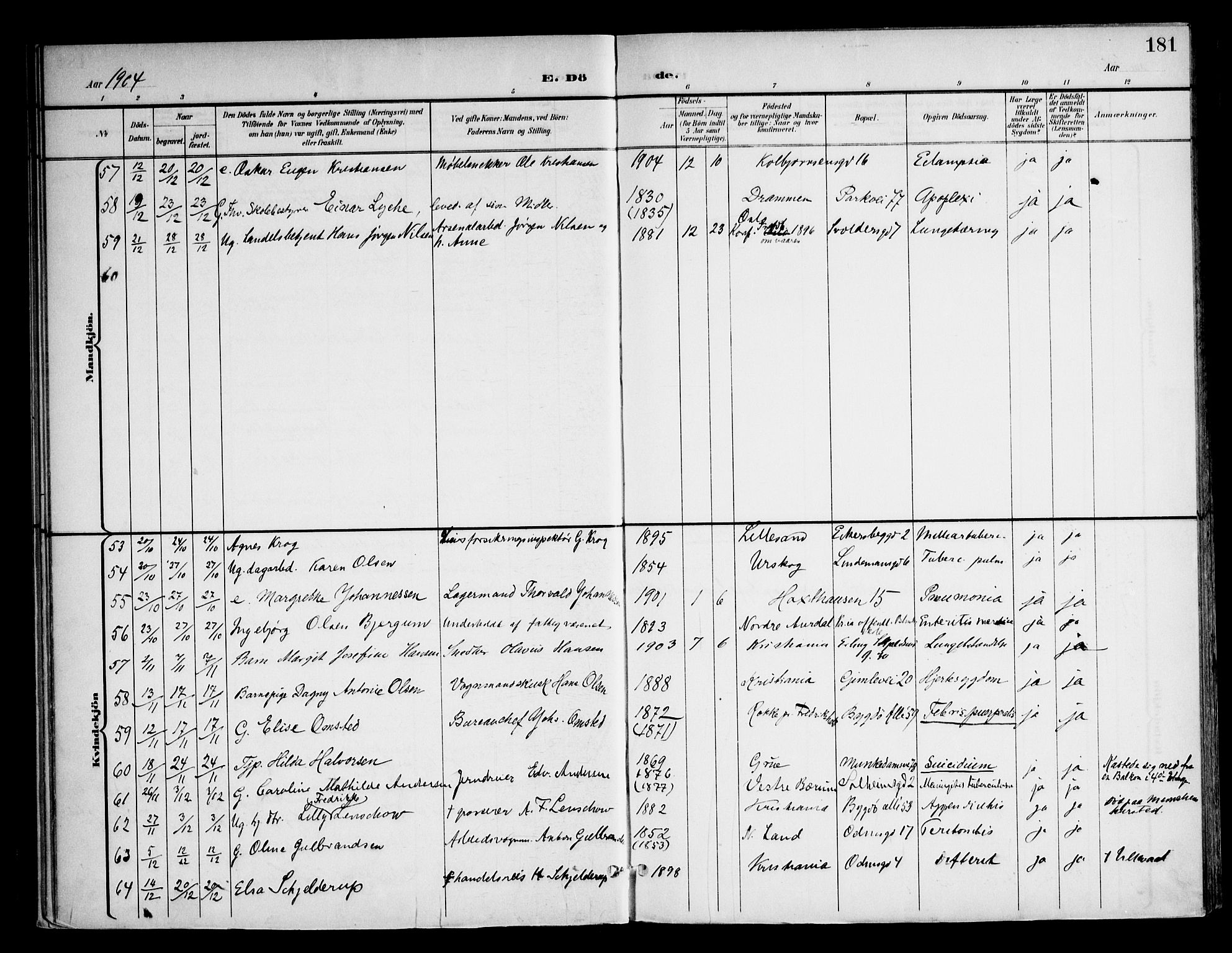 Frogner prestekontor Kirkebøker, SAO/A-10886/F/Fa/L0004: Parish register (official) no. 4, 1898-1921, p. 181