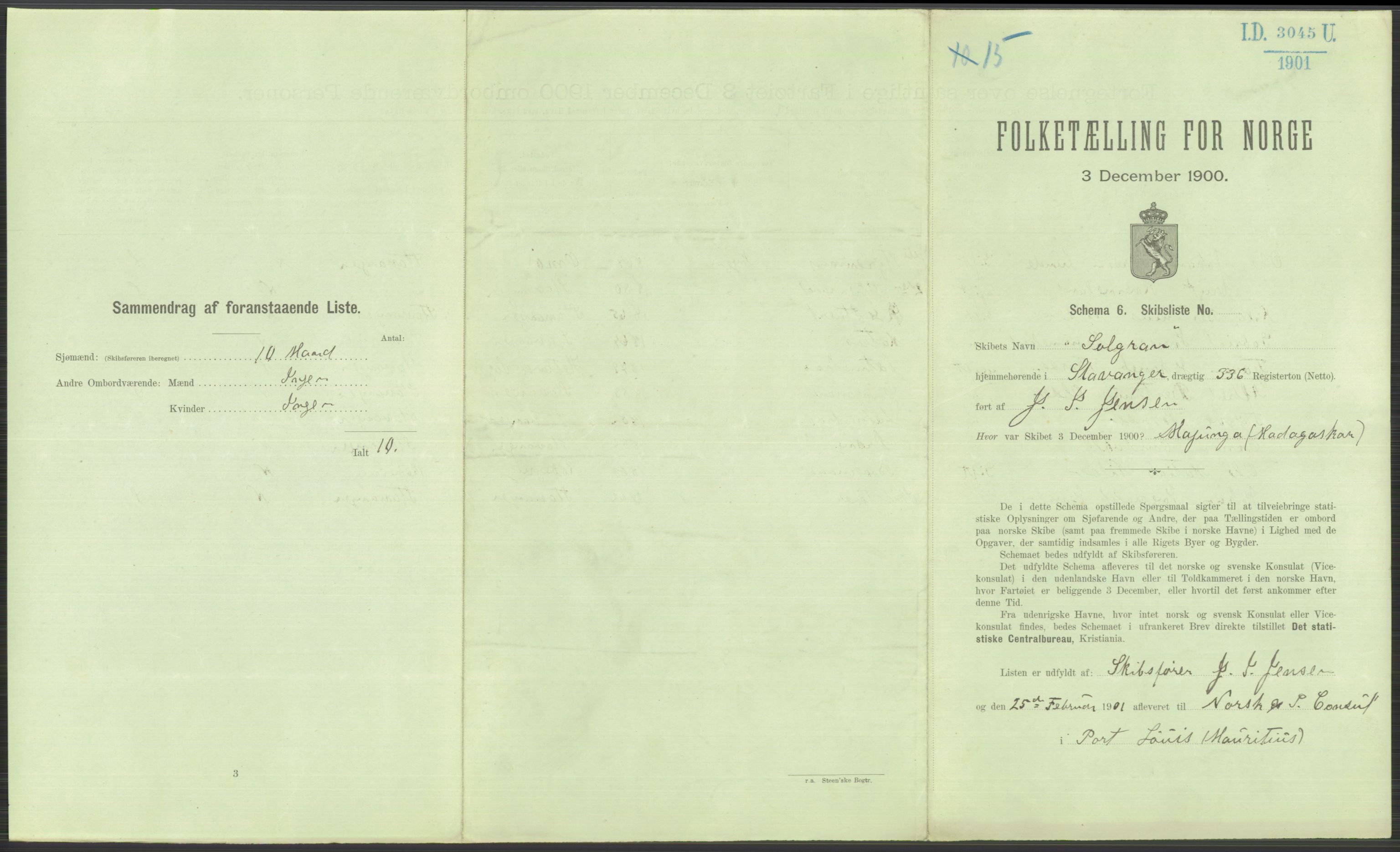 RA, 1900 Census - ship lists from ships in Norwegian harbours, harbours abroad and at sea, 1900, p. 5091