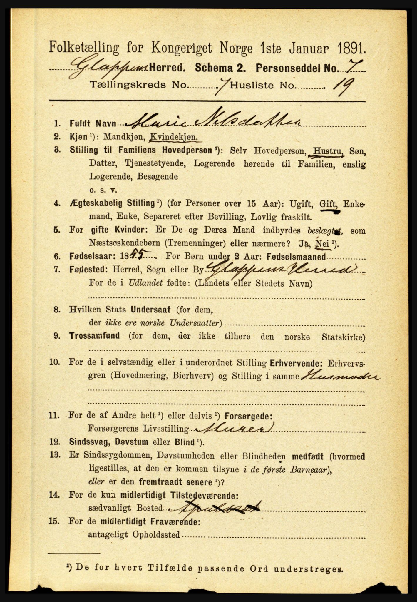 RA, 1891 census for 1445 Gloppen, 1891, p. 2777