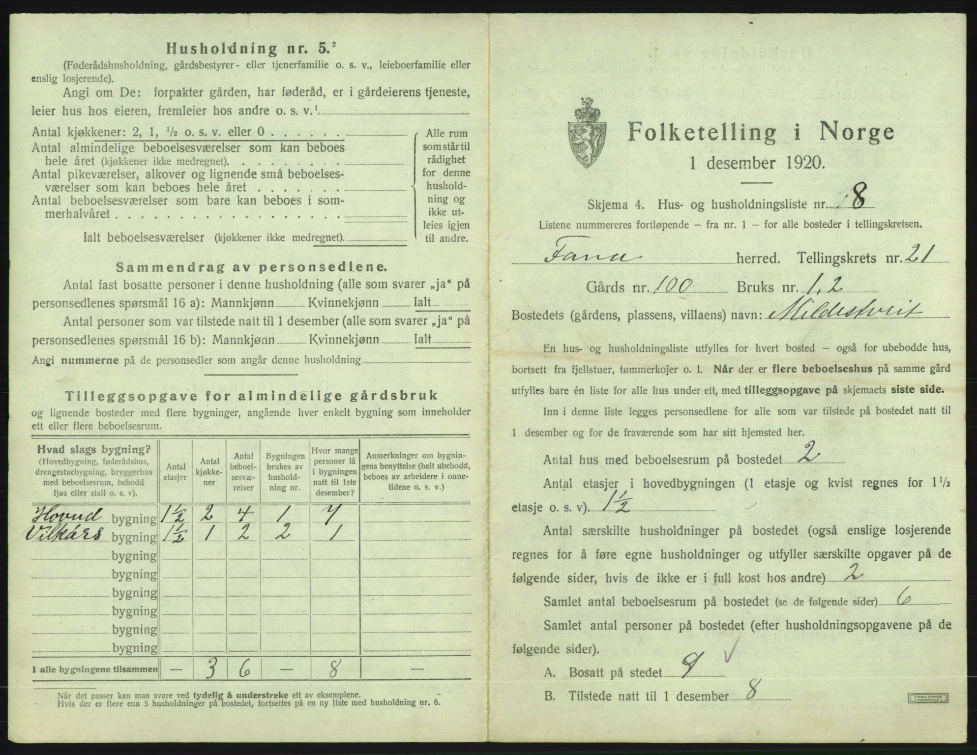 SAB, 1920 census for Fana, 1920, p. 3056