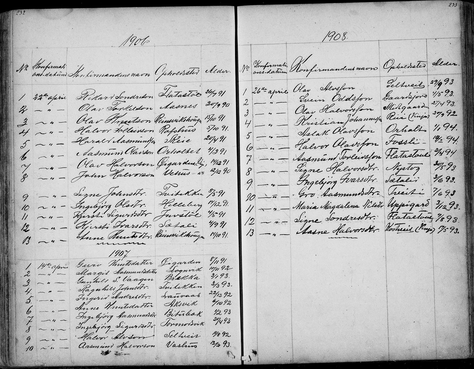 Rauland kirkebøker, SAKO/A-292/G/Ga/L0002: Parish register (copy) no. I 2, 1849-1935, p. 232-233
