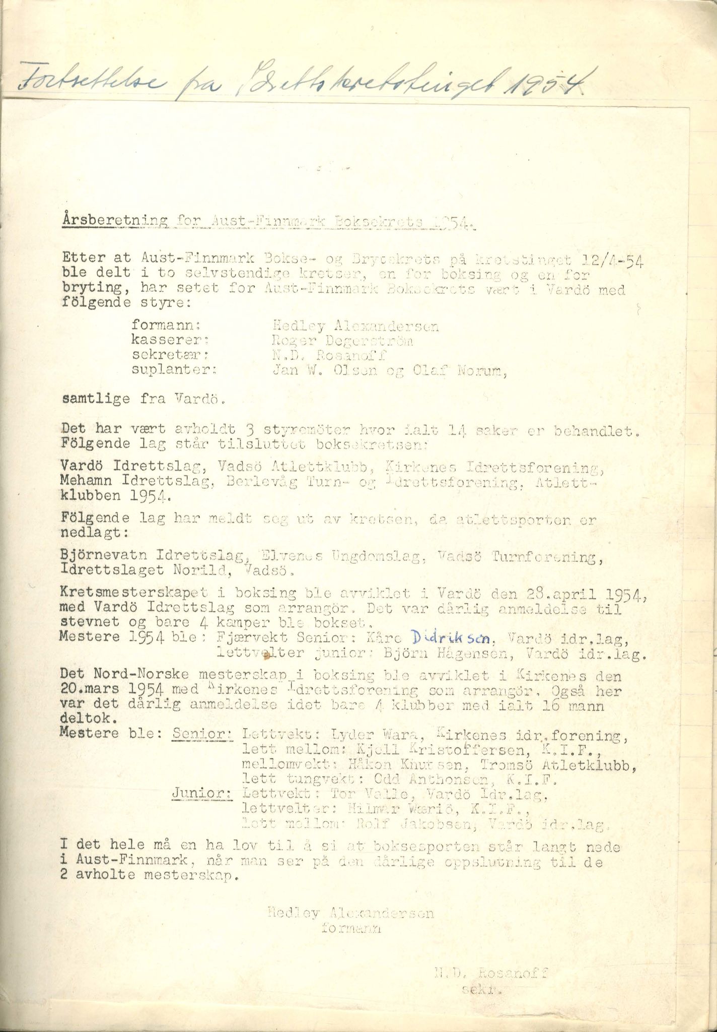 Aust-Finnmark Idrettskrets , FMFB/A-1041/A/L0003: Møteprotokoll for styre, ting og arbeidsutvalg, 1954-1956, p. 3