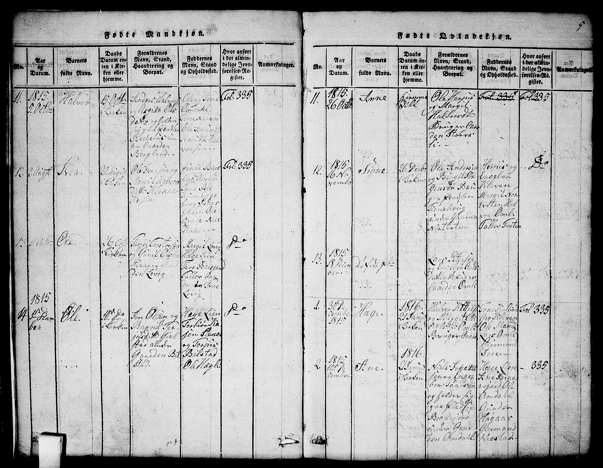 Mo kirkebøker, SAKO/A-286/G/Gb/L0001: Parish register (copy) no. II 1, 1814-1843, p. 5