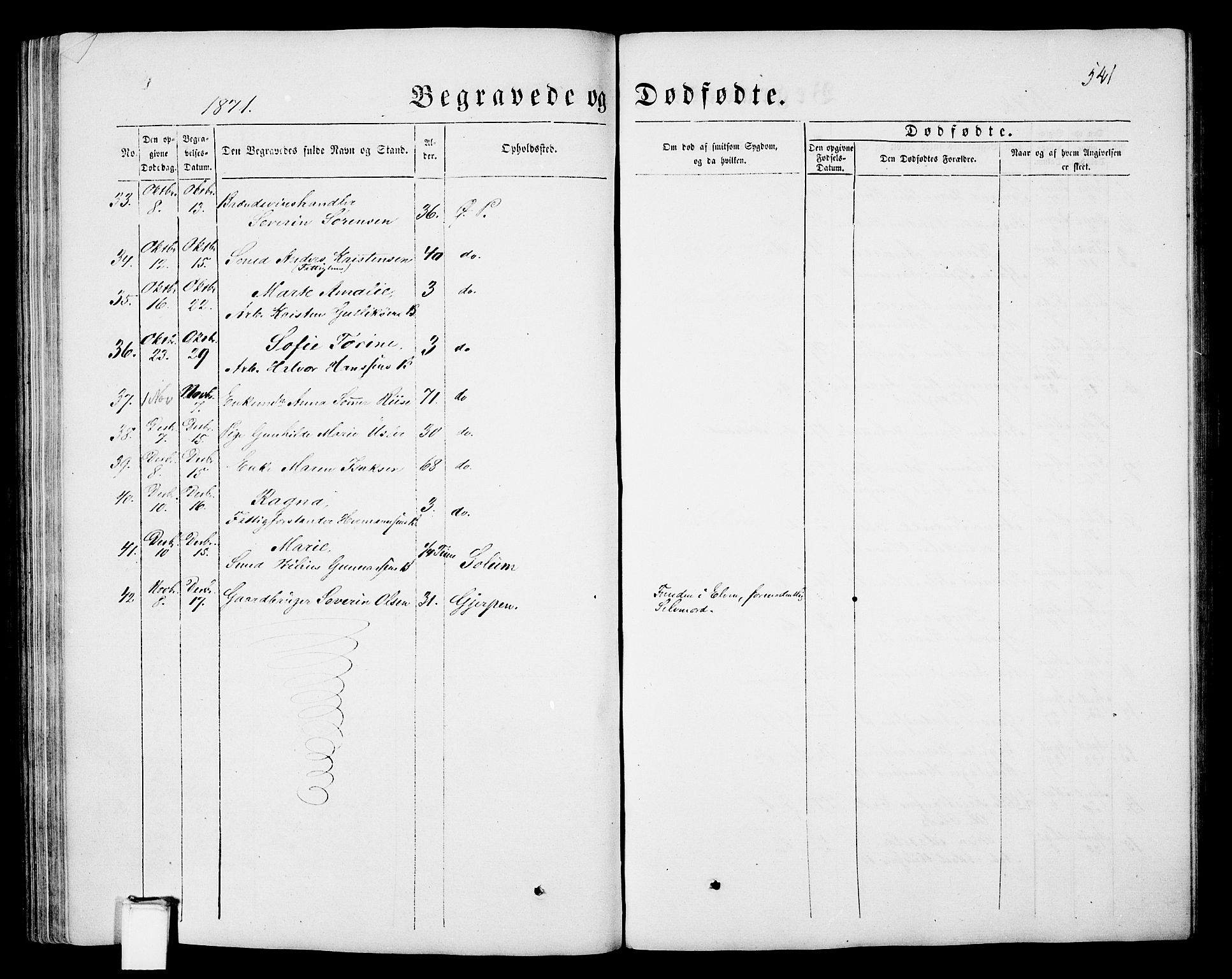 Porsgrunn kirkebøker , SAKO/A-104/G/Gb/L0004: Parish register (copy) no. II 4, 1853-1882, p. 541
