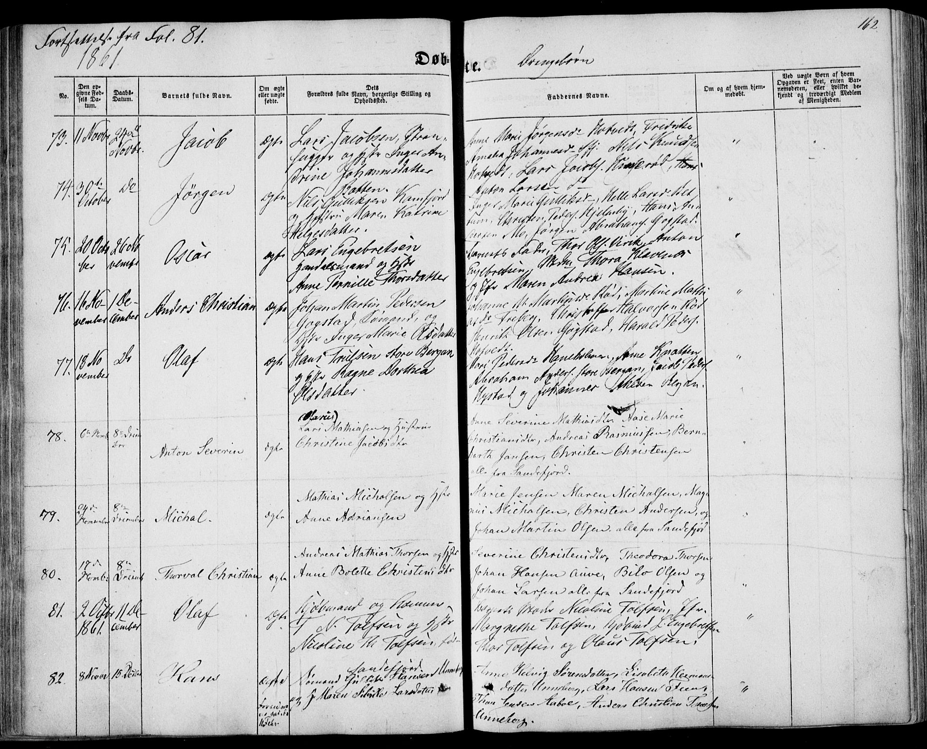 Sandar kirkebøker, AV/SAKO-A-243/F/Fa/L0007: Parish register (official) no. 7, 1855-1861, p. 162