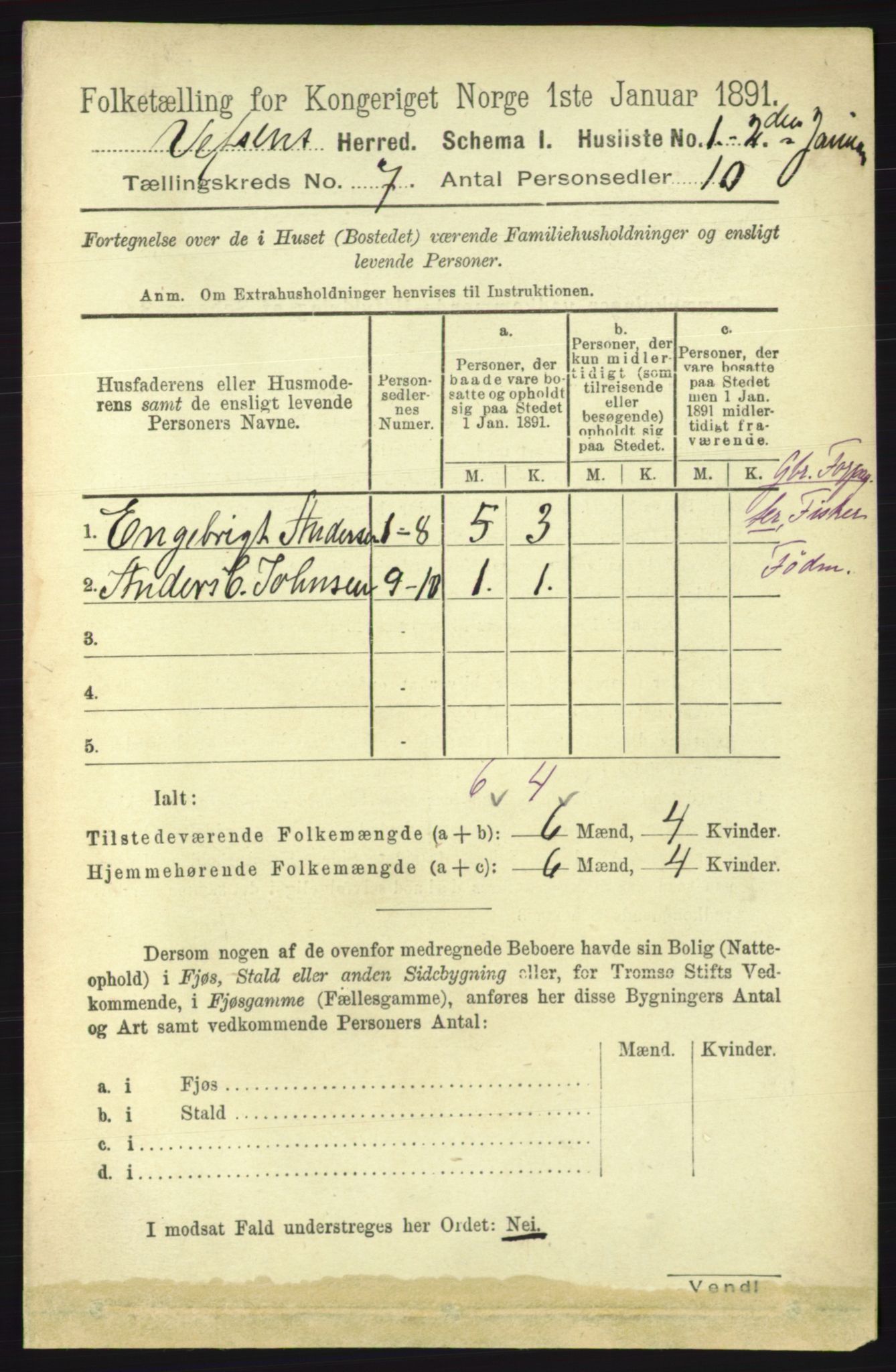 RA, 1891 census for 1824 Vefsn, 1891, p. 3573