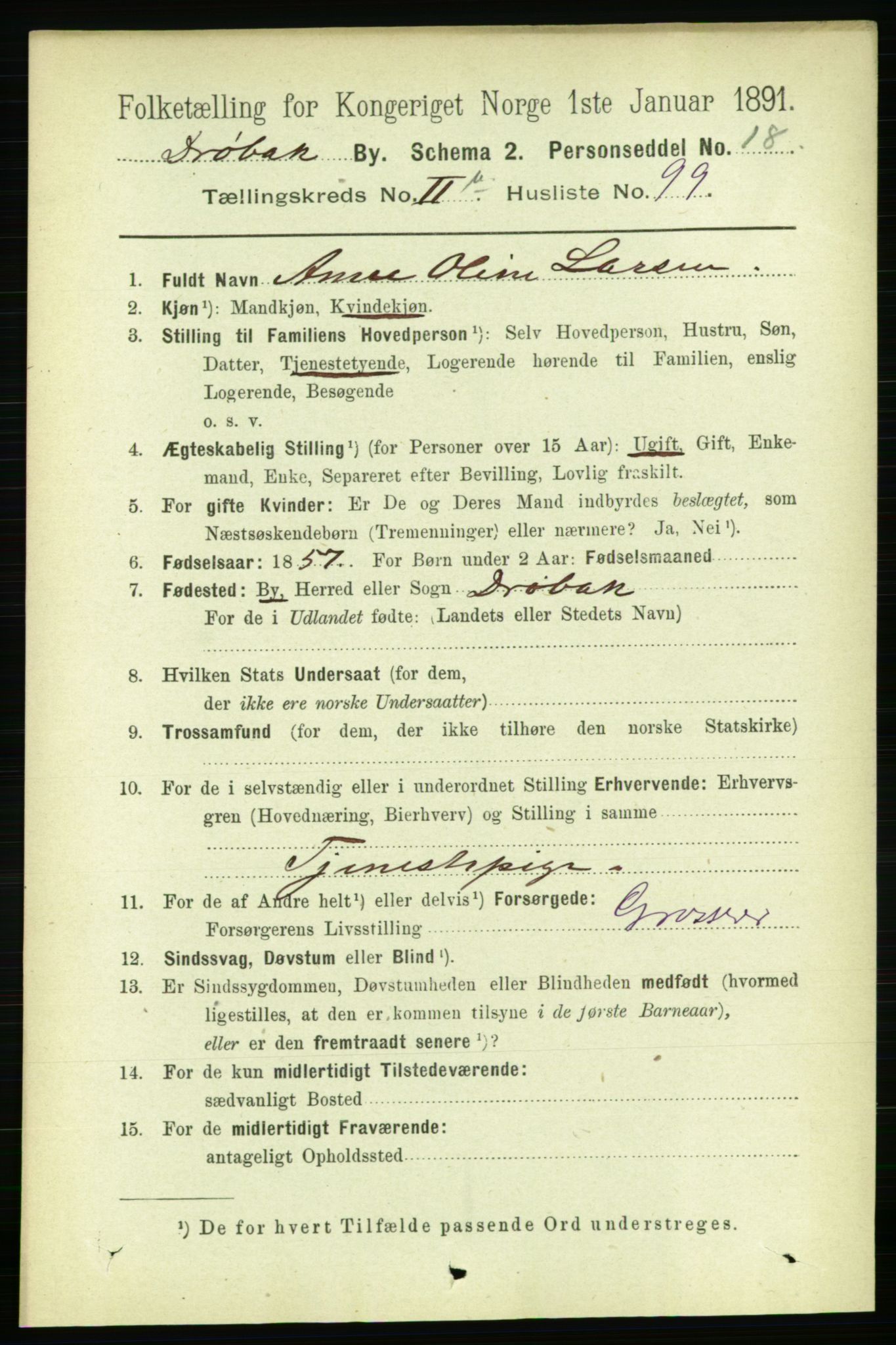 RA, 1891 census for 0203 Drøbak, 1891, p. 1877