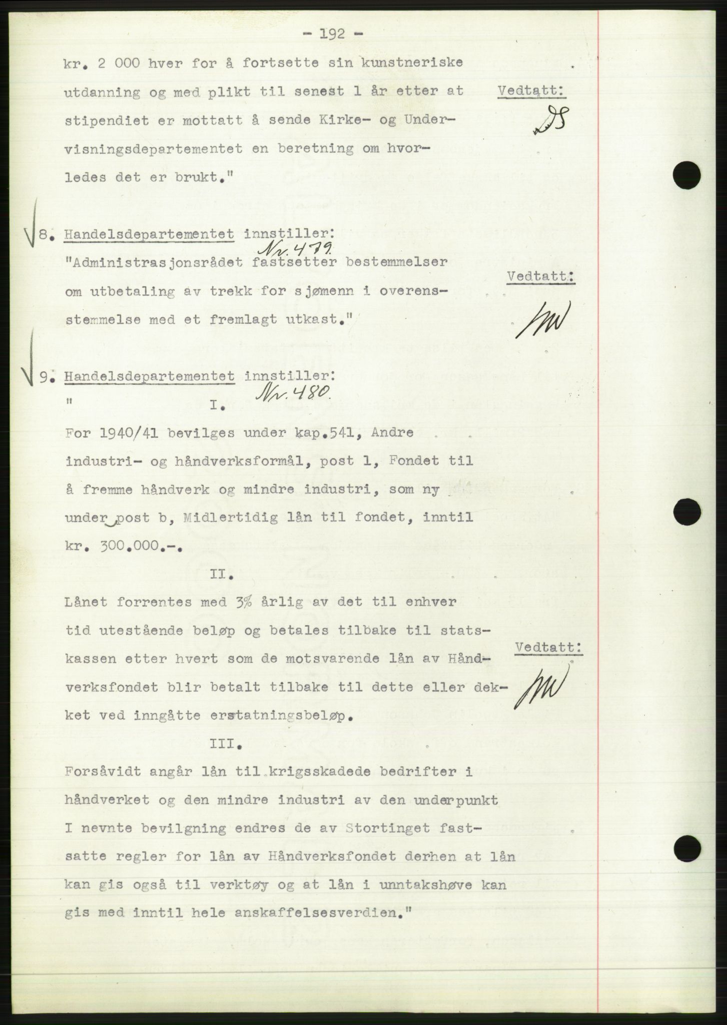 Administrasjonsrådet, AV/RA-S-1004/A/L0002: Vedtaksprotokoll 16/4-25/9, 1940, p. 196