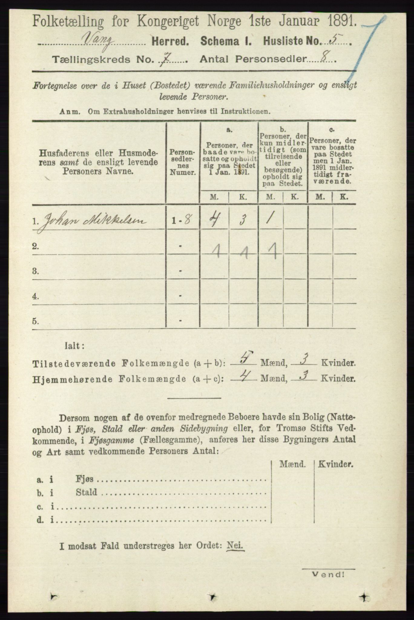 RA, 1891 census for 0414 Vang, 1891, p. 4924