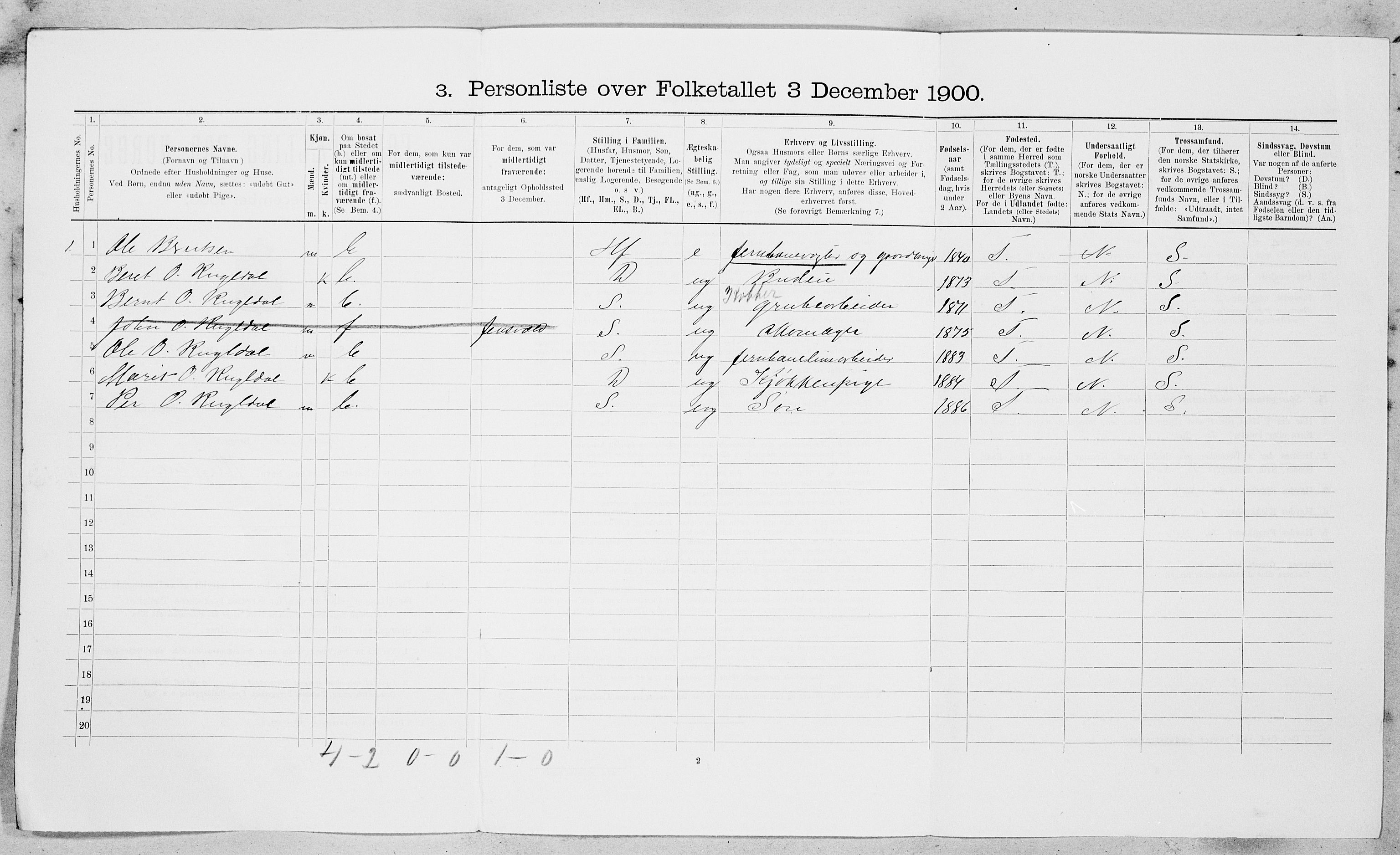 SAT, 1900 census for Røros, 1900, p. 1073