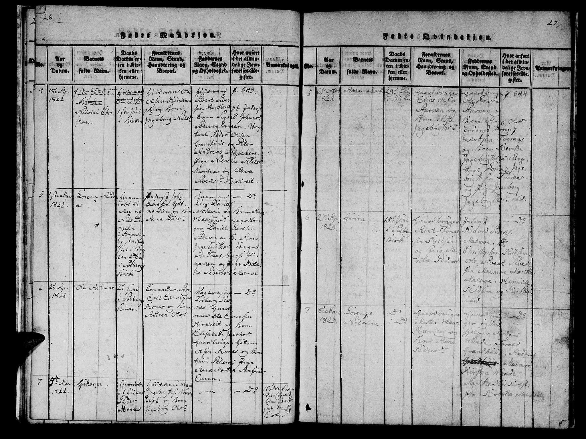 Ministerialprotokoller, klokkerbøker og fødselsregistre - Nord-Trøndelag, SAT/A-1458/745/L0433: Parish register (copy) no. 745C02, 1817-1825, p. 26-27