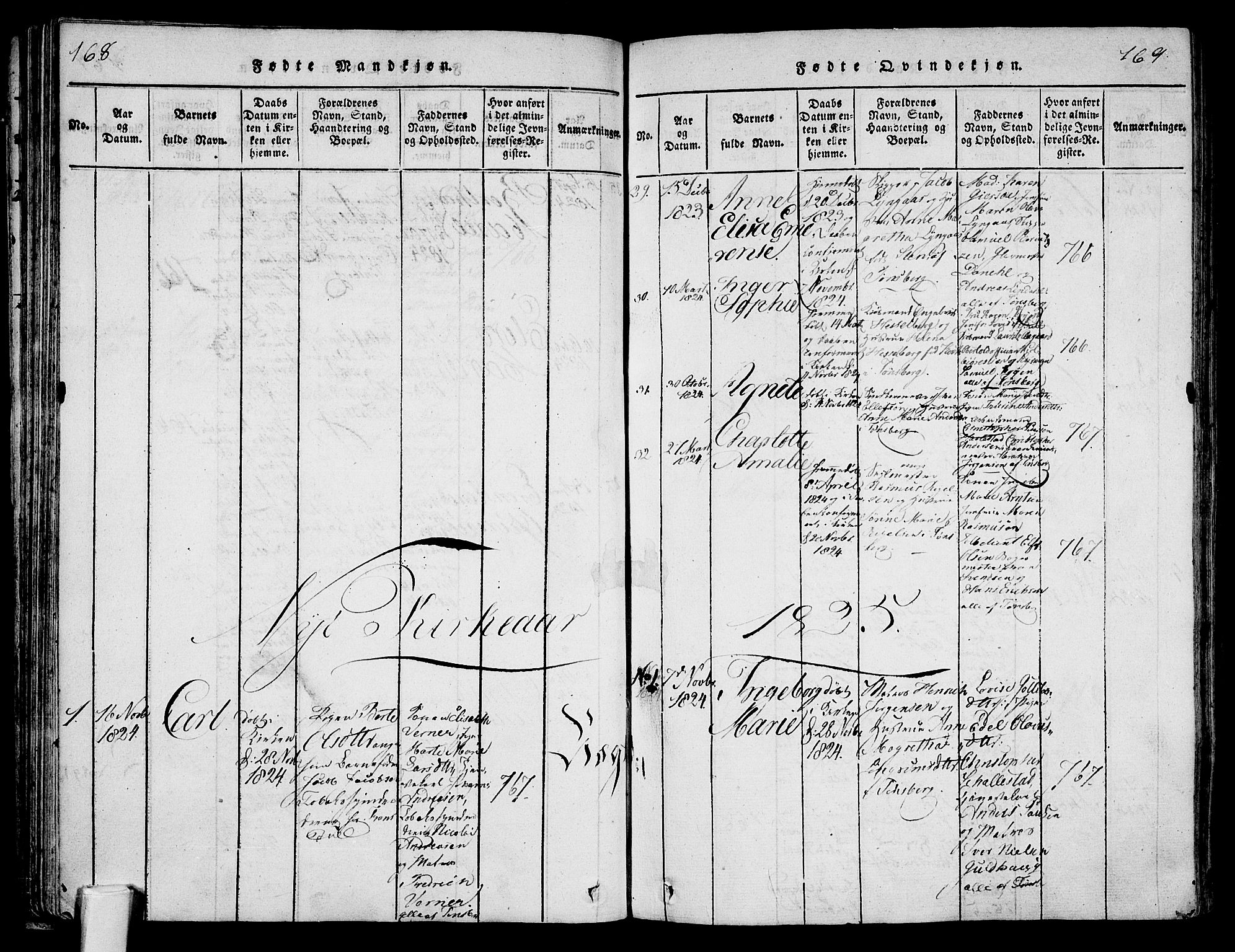 Tønsberg kirkebøker, AV/SAKO-A-330/F/Fa/L0004: Parish register (official) no. I 4, 1813-1826, p. 168-169