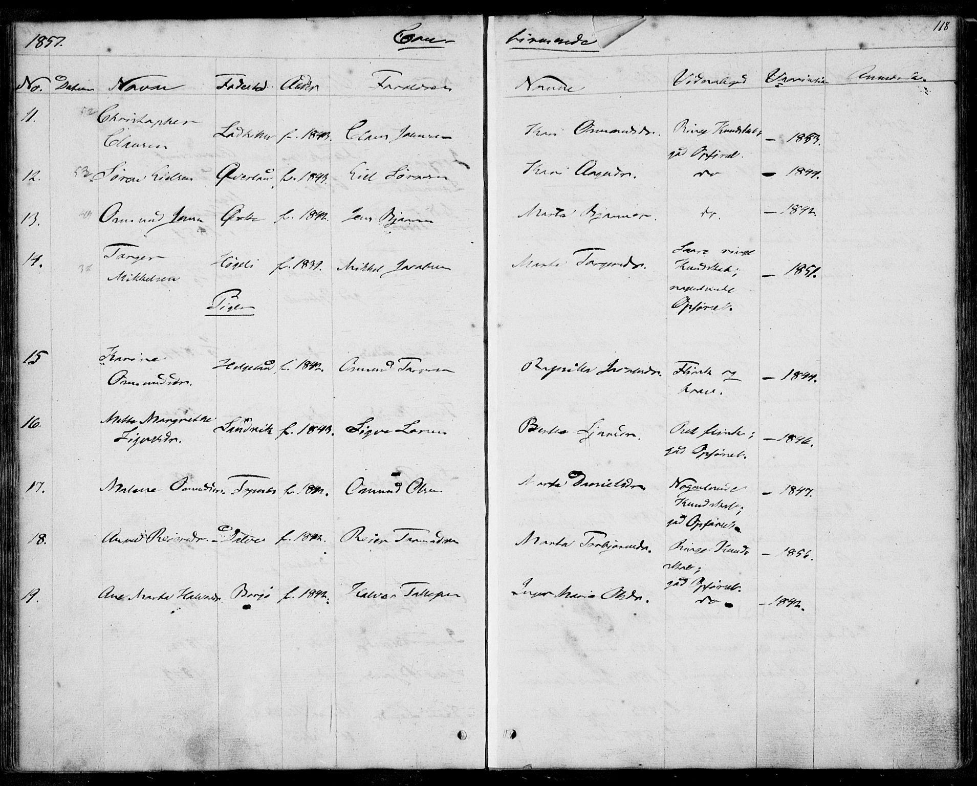 Nedstrand sokneprestkontor, SAST/A-101841/01/IV: Parish register (official) no. A 8, 1839-1860, p. 118