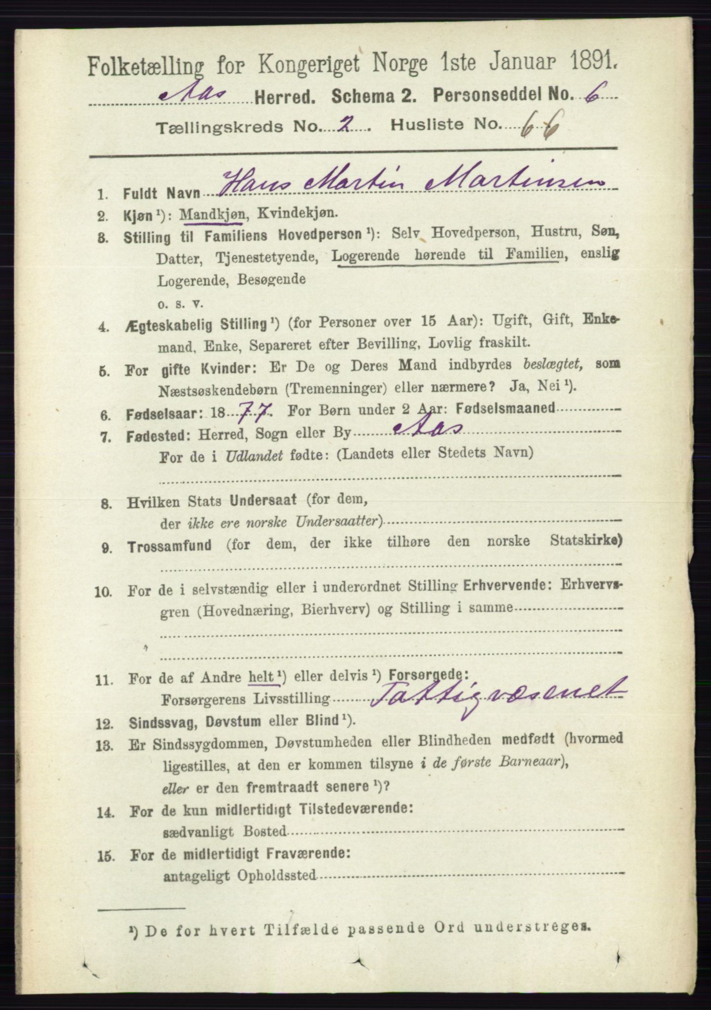 RA, 1891 census for 0214 Ås, 1891, p. 2005