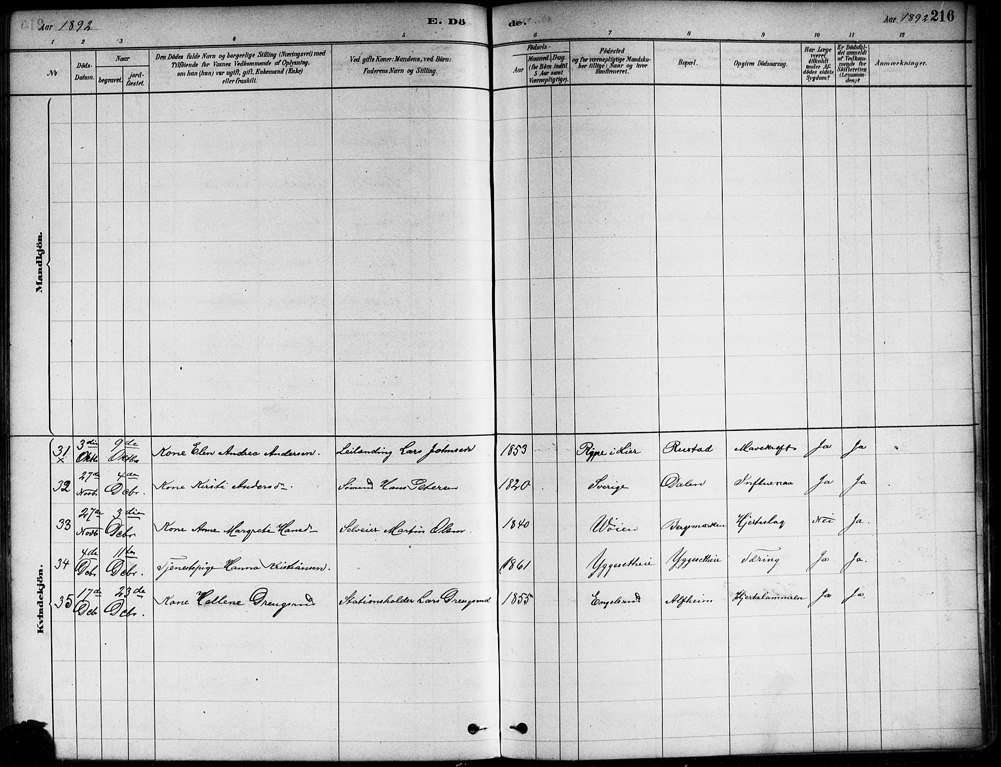 Asker prestekontor Kirkebøker, AV/SAO-A-10256a/F/Fa/L0013: Parish register (official) no. I 13, 1879-1896, p. 216