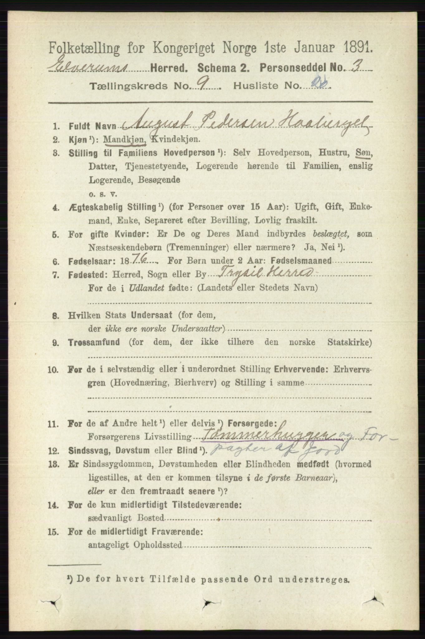 RA, 1891 census for 0427 Elverum, 1891, p. 7747