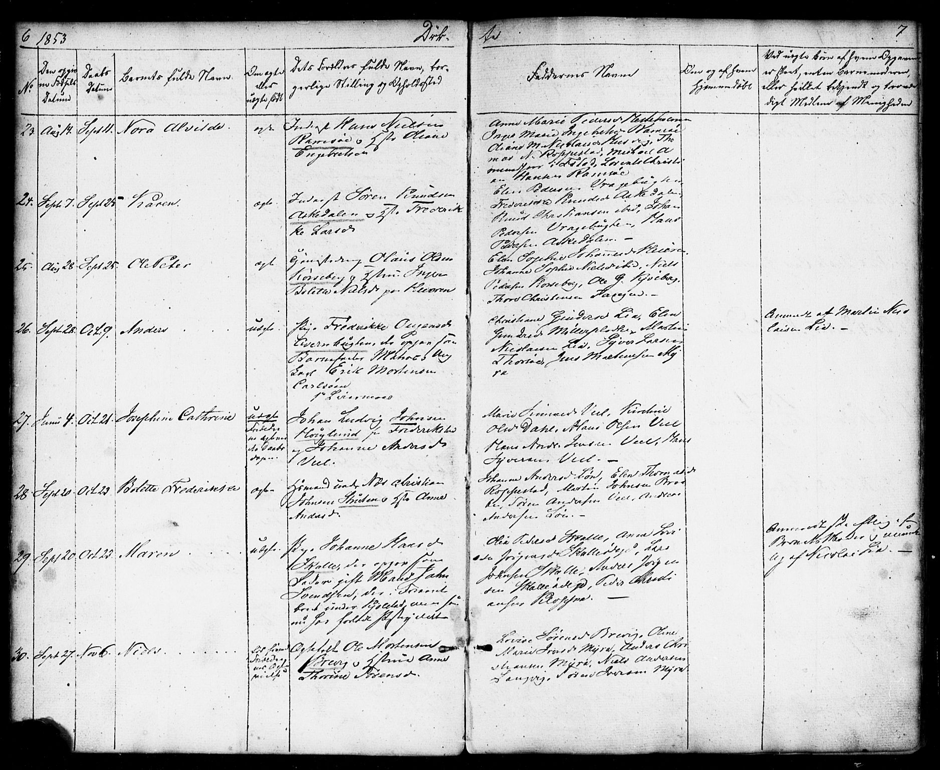 Borge prestekontor Kirkebøker, AV/SAO-A-10903/F/Fb/L0002: Parish register (official) no. II 2, 1853-1877, p. 6-7