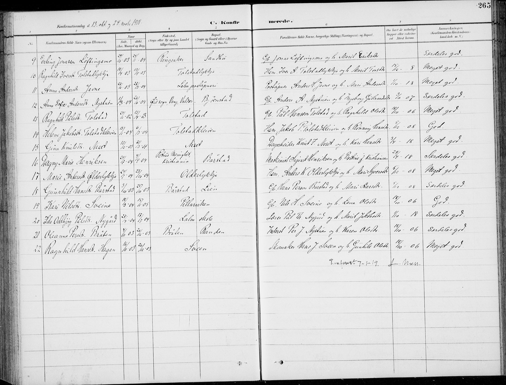 Vågå prestekontor, AV/SAH-PREST-076/H/Ha/Hab/L0002: Parish register (copy) no. 2, 1894-1939, p. 265