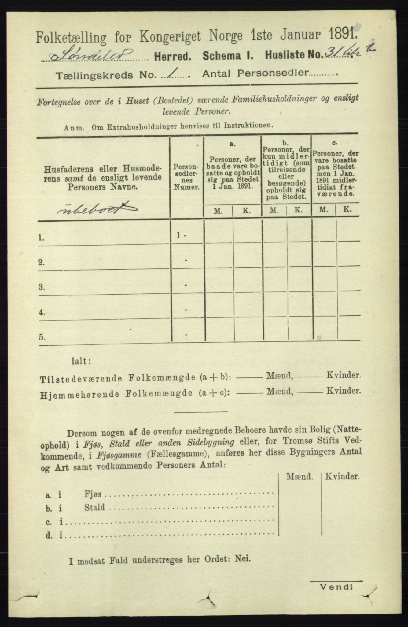 RA, 1891 census for 0913 Søndeled, 1891, p. 73