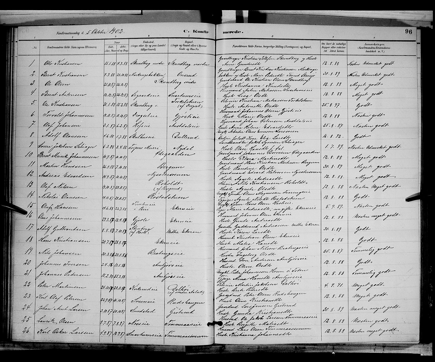 Biri prestekontor, SAH/PREST-096/H/Ha/Hab/L0003: Parish register (copy) no. 3, 1892-1905, p. 96