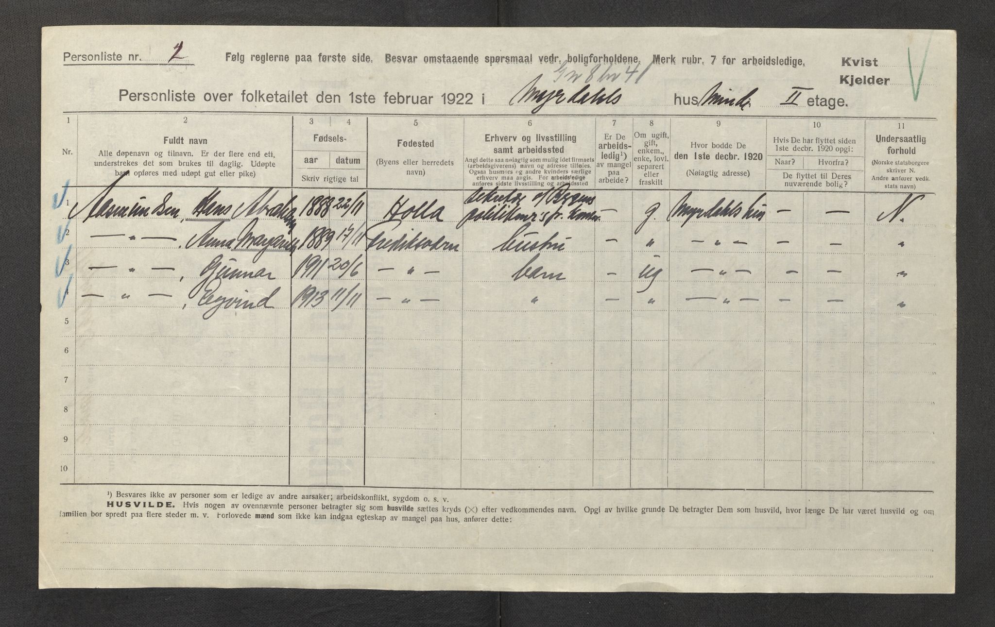 SAB, Municipal Census 1922 for Bergen, 1922, p. 59514