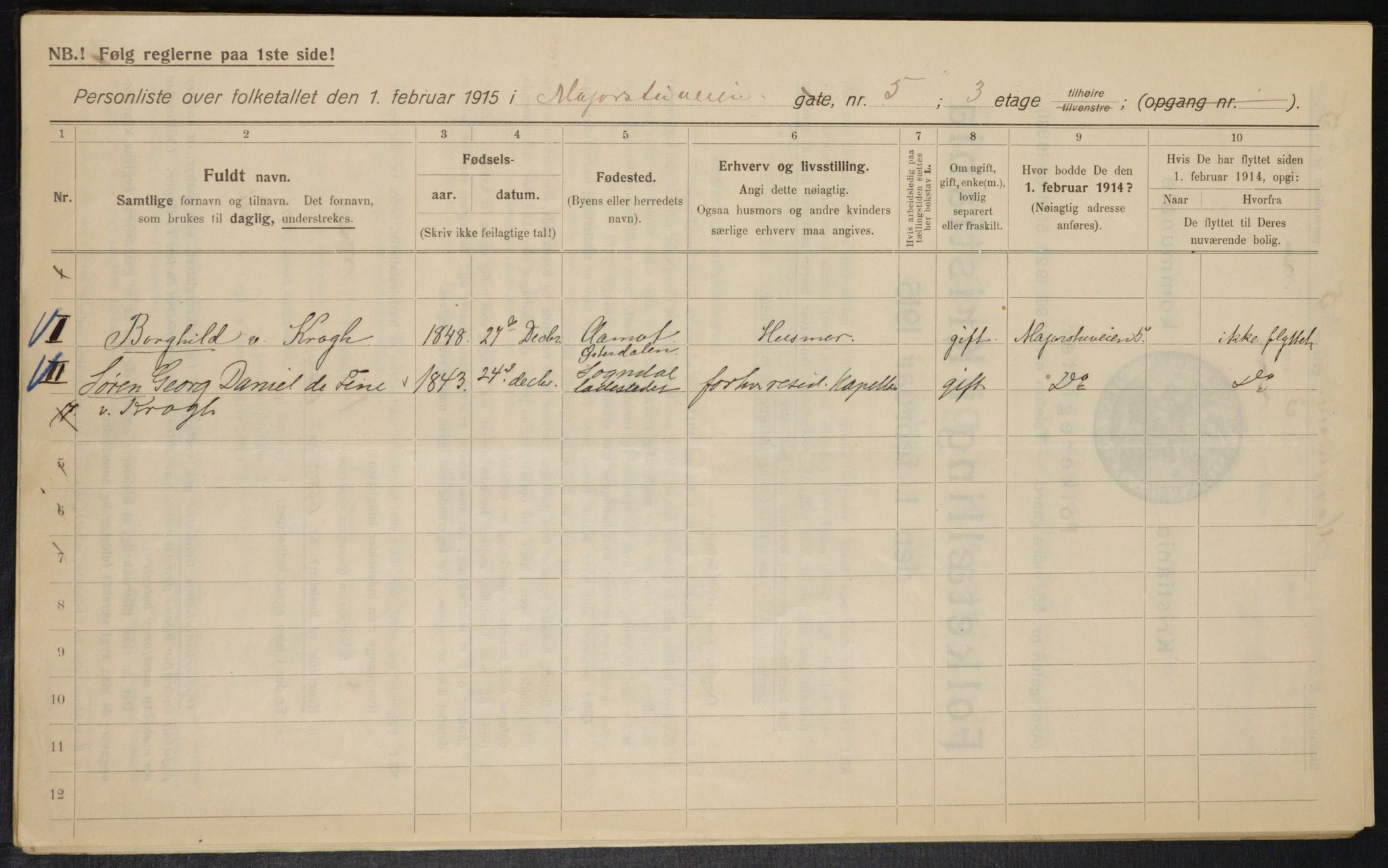 OBA, Municipal Census 1915 for Kristiania, 1915, p. 58996