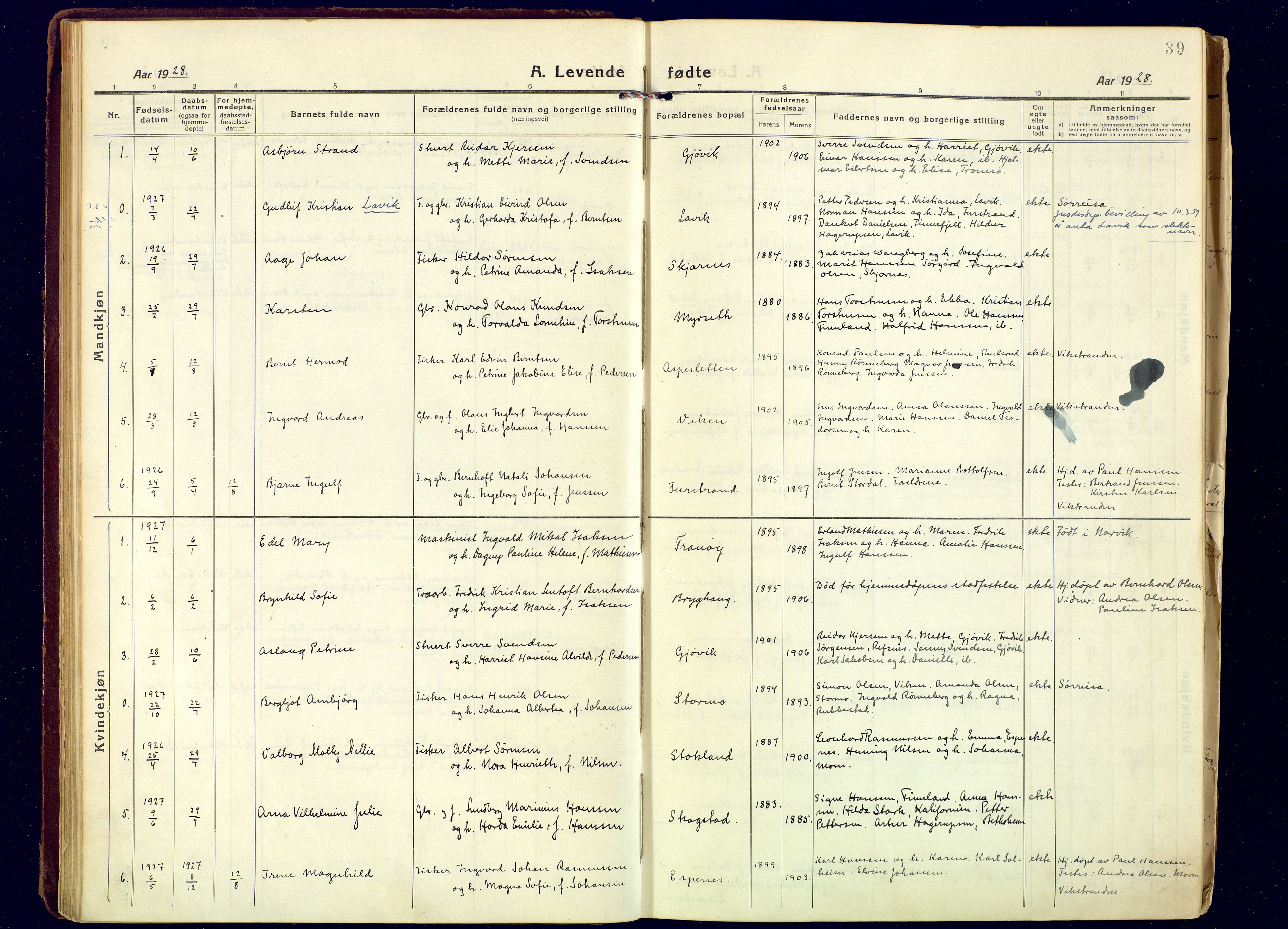 Tranøy sokneprestkontor, SATØ/S-1313/I/Ia/Iaa/L0016kirke: Parish register (official) no. 16, 1919-1932, p. 39