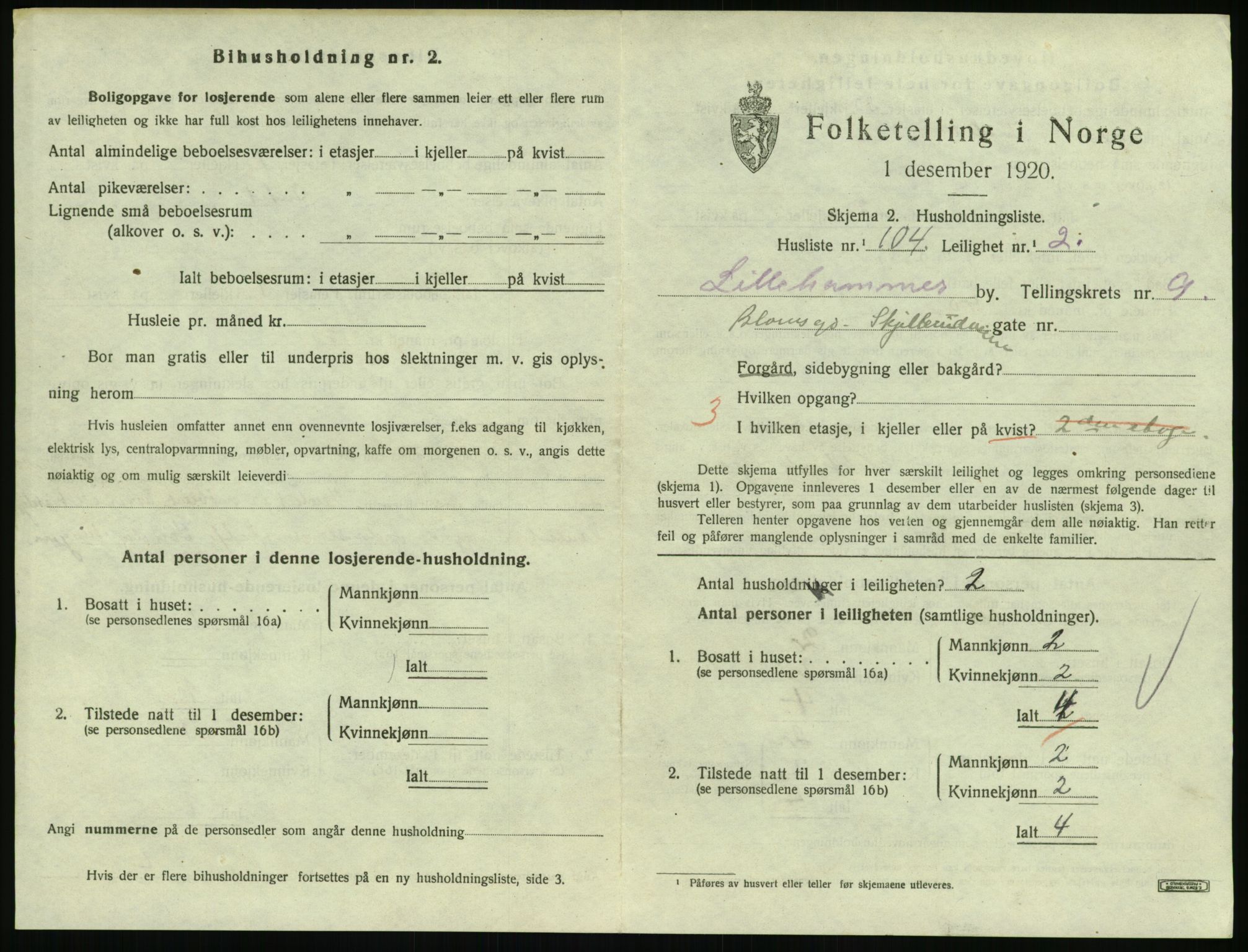 SAH, 1920 census for Lillehammer, 1920, p. 3430