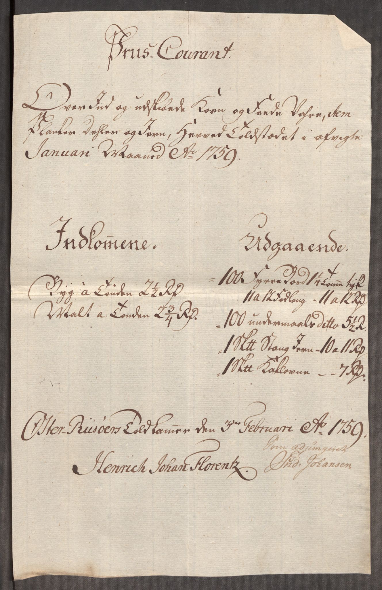 Rentekammeret inntil 1814, Realistisk ordnet avdeling, RA/EA-4070/Oe/L0006: [Ø1]: Priskuranter, 1758-1760, p. 573