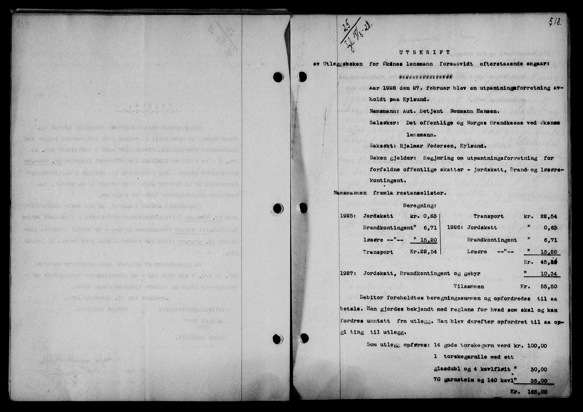 Vesterålen sorenskriveri, AV/SAT-A-4180/1/2/2Ca/L0045: Mortgage book no. 38, 1927-1928, Deed date: 15.03.1928