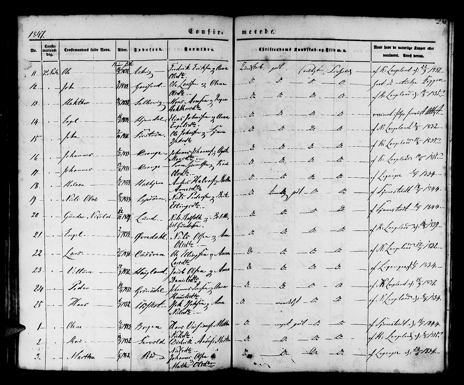 Os sokneprestembete, AV/SAB-A-99929: Parish register (official) no. A 15, 1839-1851, p. 236