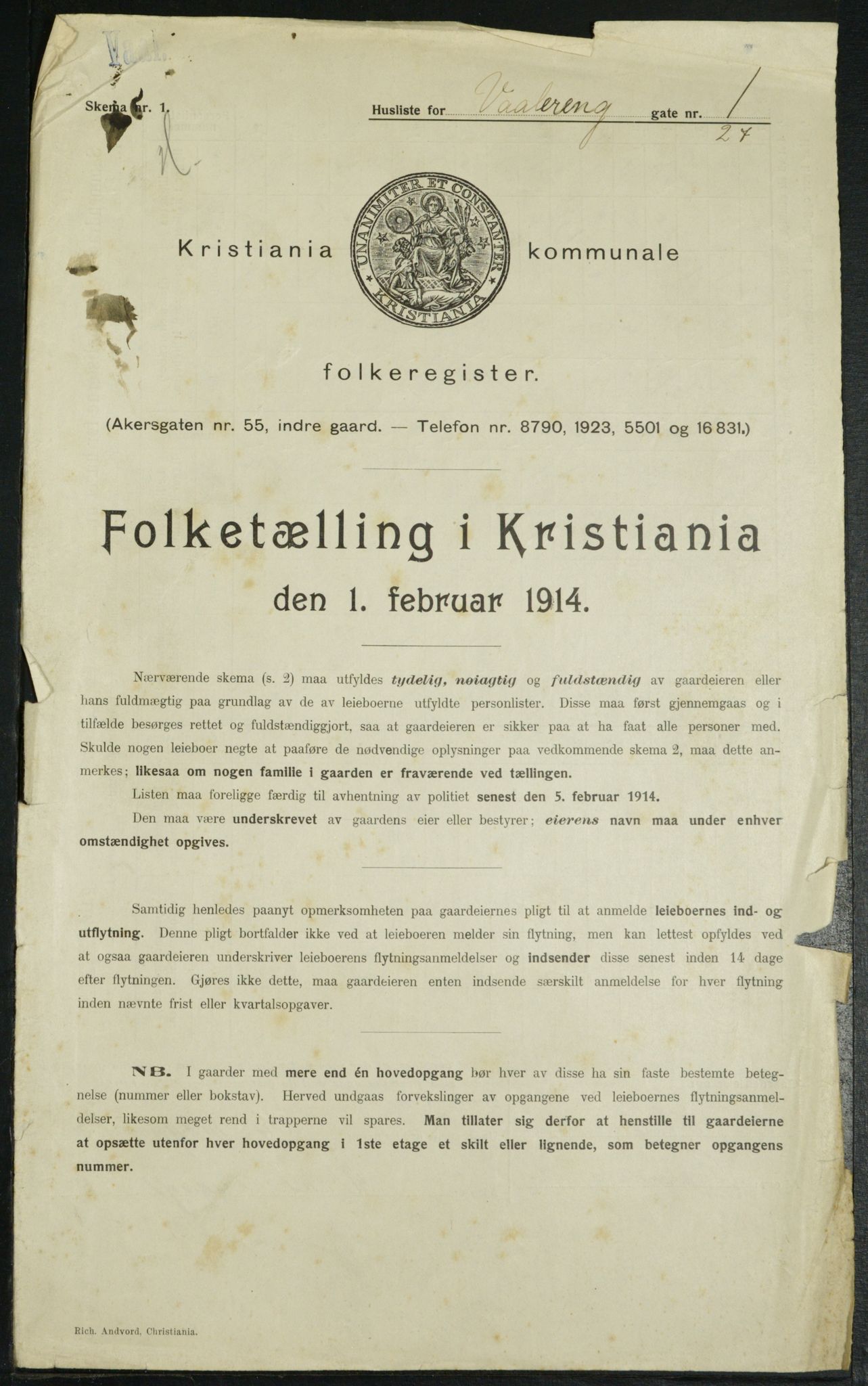 OBA, Municipal Census 1914 for Kristiania, 1914, p. 126606