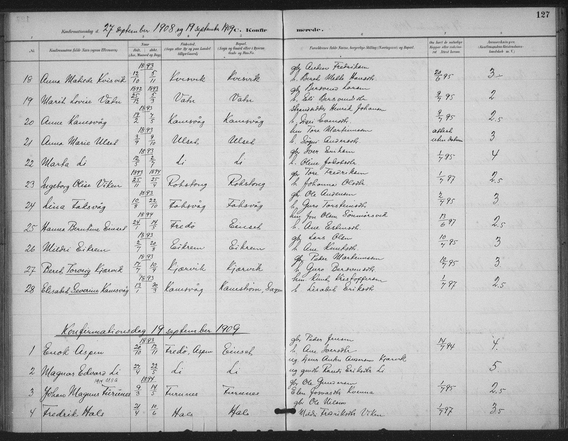 Ministerialprotokoller, klokkerbøker og fødselsregistre - Møre og Romsdal, AV/SAT-A-1454/587/L1000: Parish register (official) no. 587A02, 1887-1910, p. 127
