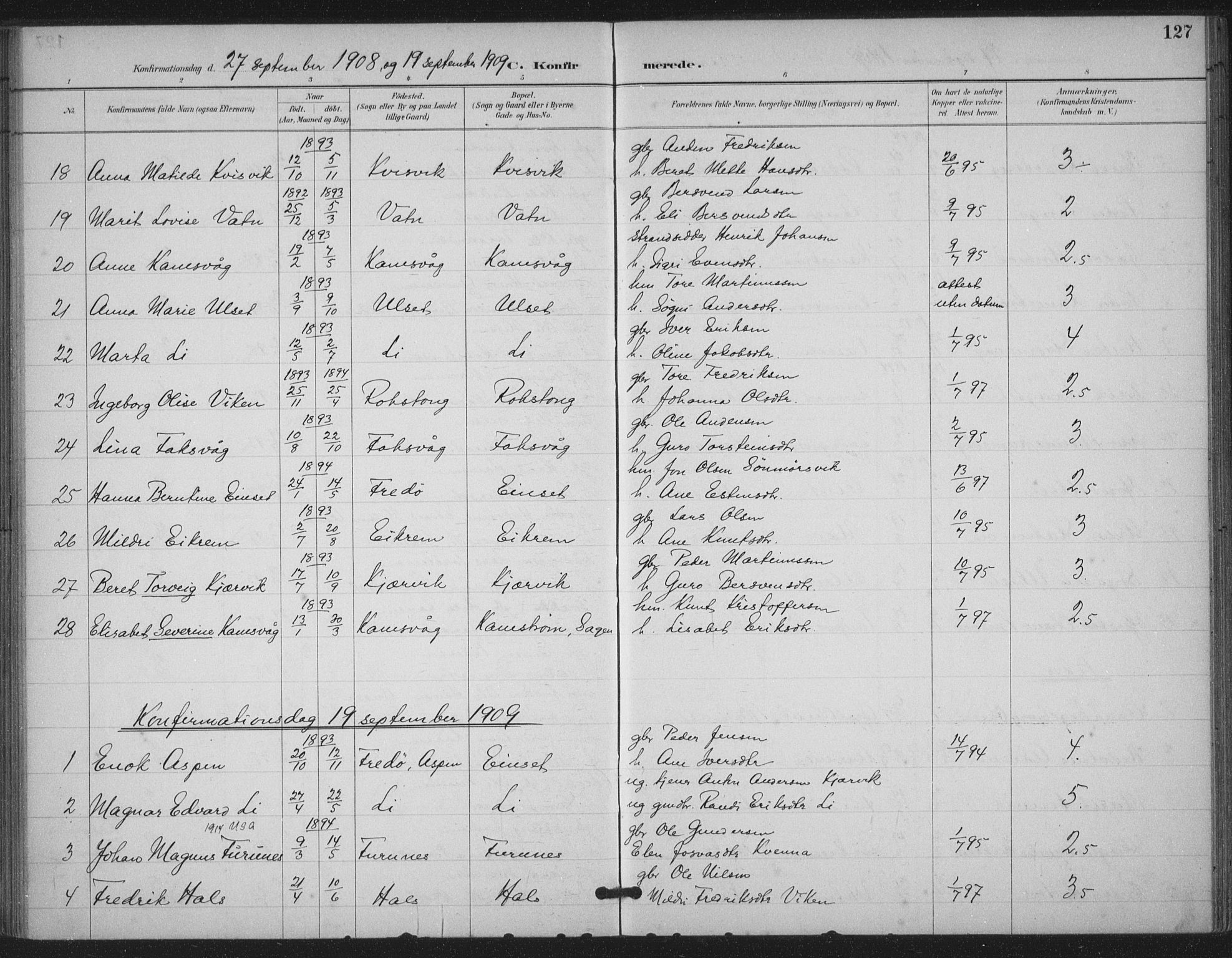 Ministerialprotokoller, klokkerbøker og fødselsregistre - Møre og Romsdal, SAT/A-1454/587/L1000: Parish register (official) no. 587A02, 1887-1910, p. 127