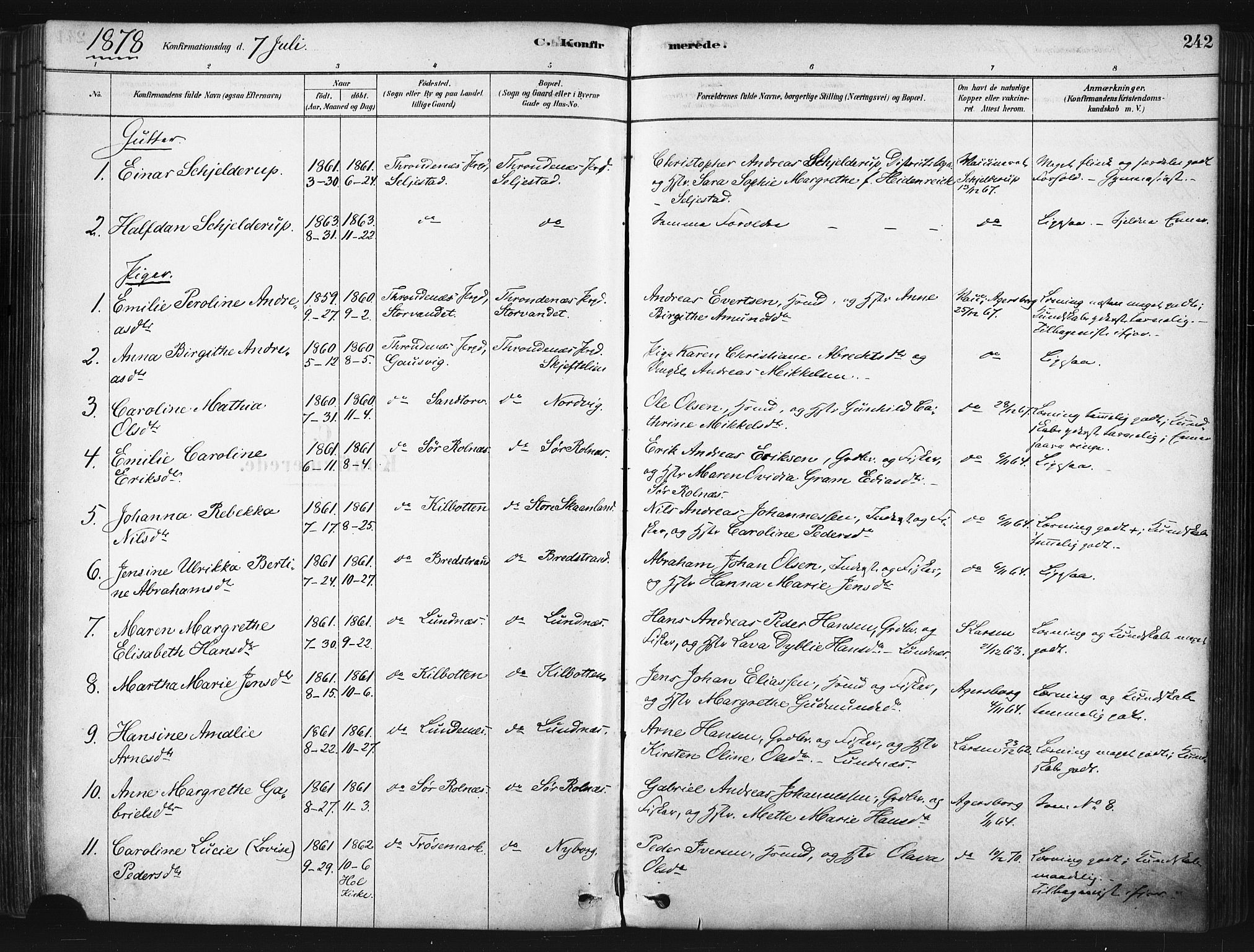 Trondenes sokneprestkontor, AV/SATØ-S-1319/H/Ha/L0014kirke: Parish register (official) no. 14, 1878-1889, p. 242