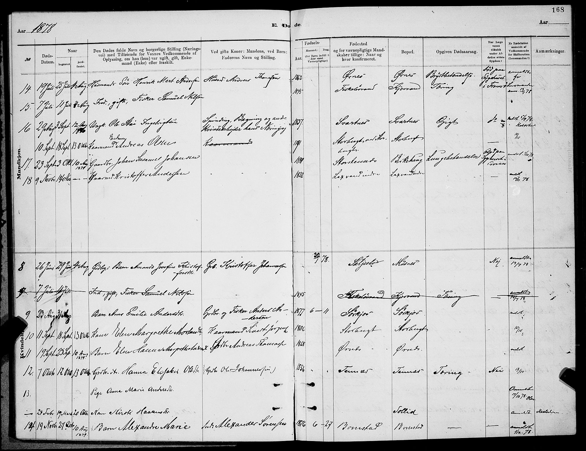 Balsfjord sokneprestembete, SATØ/S-1303/G/Ga/L0007klokker: Parish register (copy) no. 7, 1878-1889, p. 168