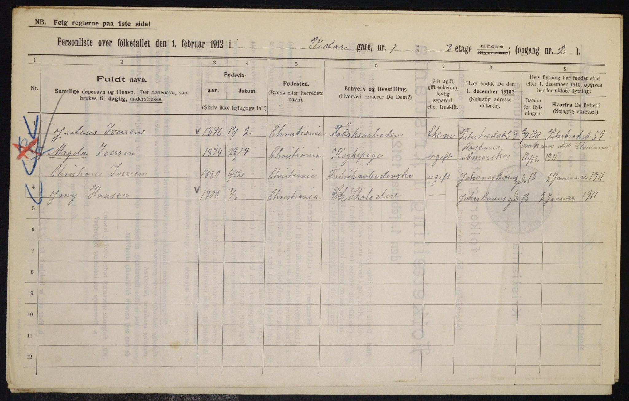 OBA, Municipal Census 1912 for Kristiania, 1912, p. 123545