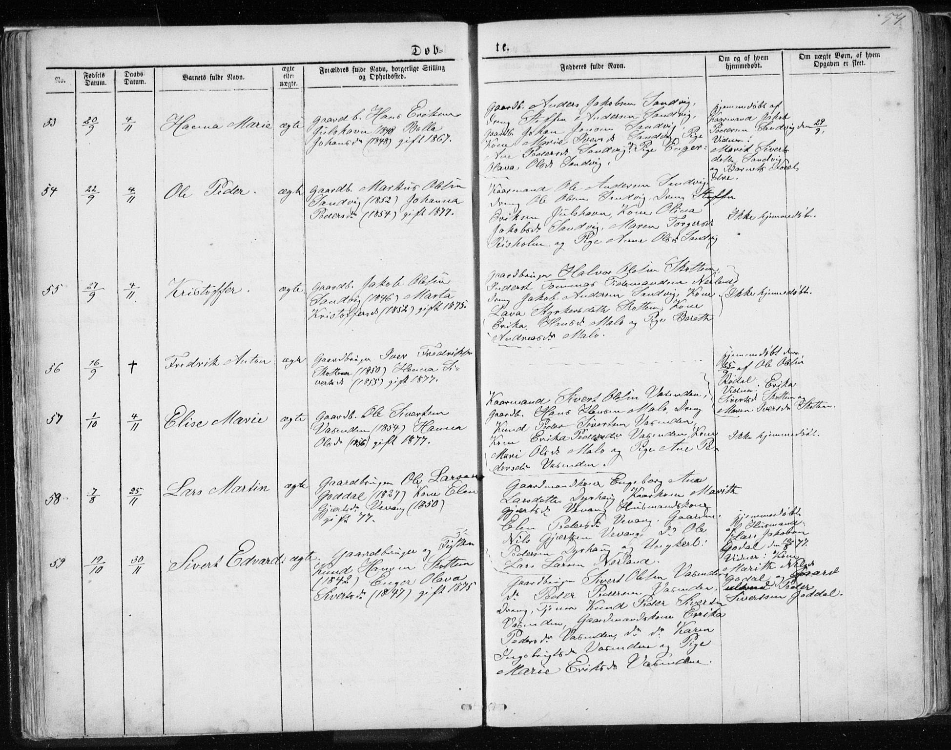 Ministerialprotokoller, klokkerbøker og fødselsregistre - Møre og Romsdal, AV/SAT-A-1454/567/L0782: Parish register (copy) no. 567C02, 1867-1886, p. 54