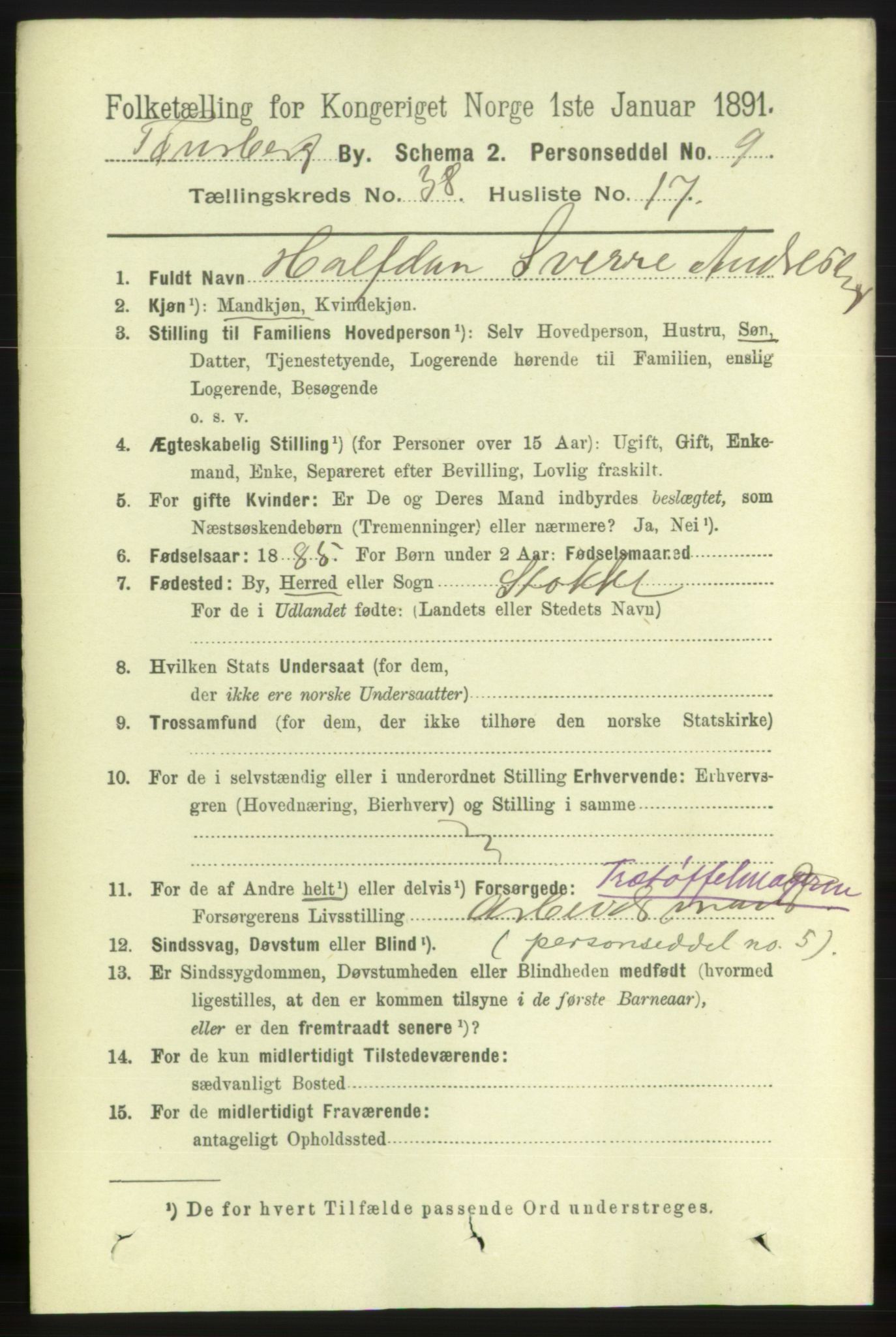 RA, 1891 census for 0705 Tønsberg, 1891, p. 8266