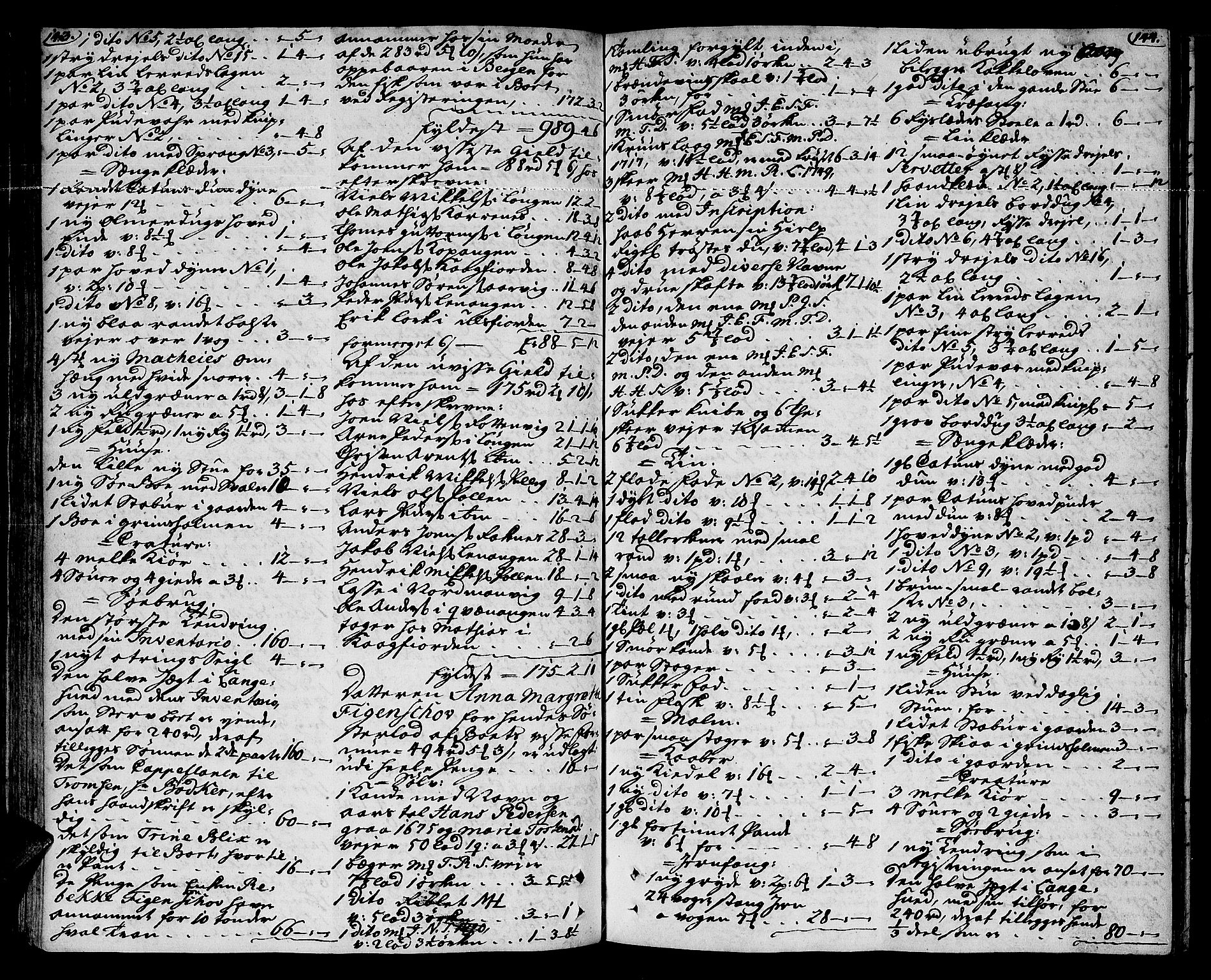 Senja og Tromsø sorenskriveri , AV/SATØ-SATØ-31/H/Hb/L0140: Skifteutlodningsprotokoll - Tromsø distrikt, 1751-1770, p. 143-144