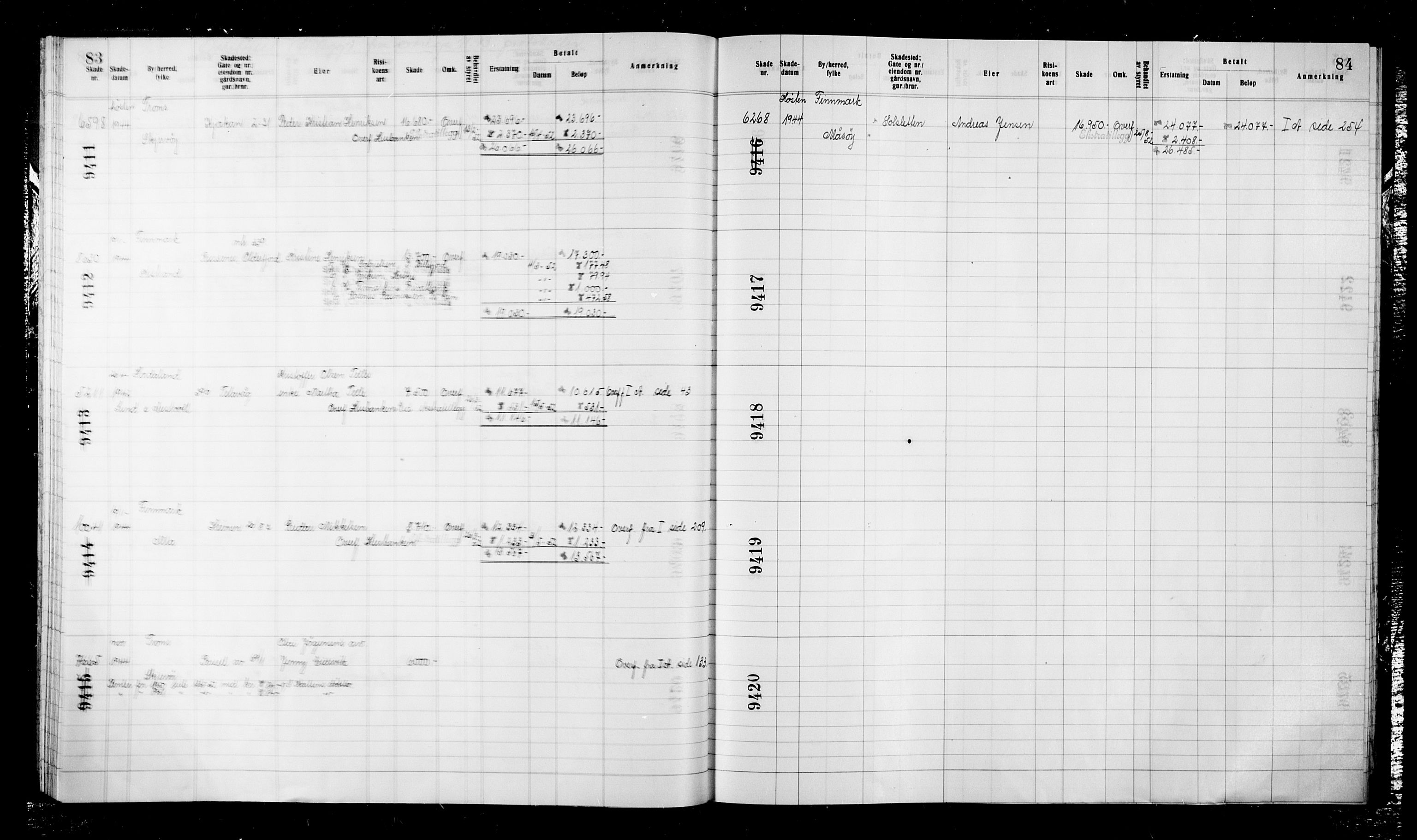 Krigsskadetrygdene for bygninger og løsøre, AV/RA-S-1548/V/L0043: Bygning, ikke trygdet., 1940-1945, p. 83-84