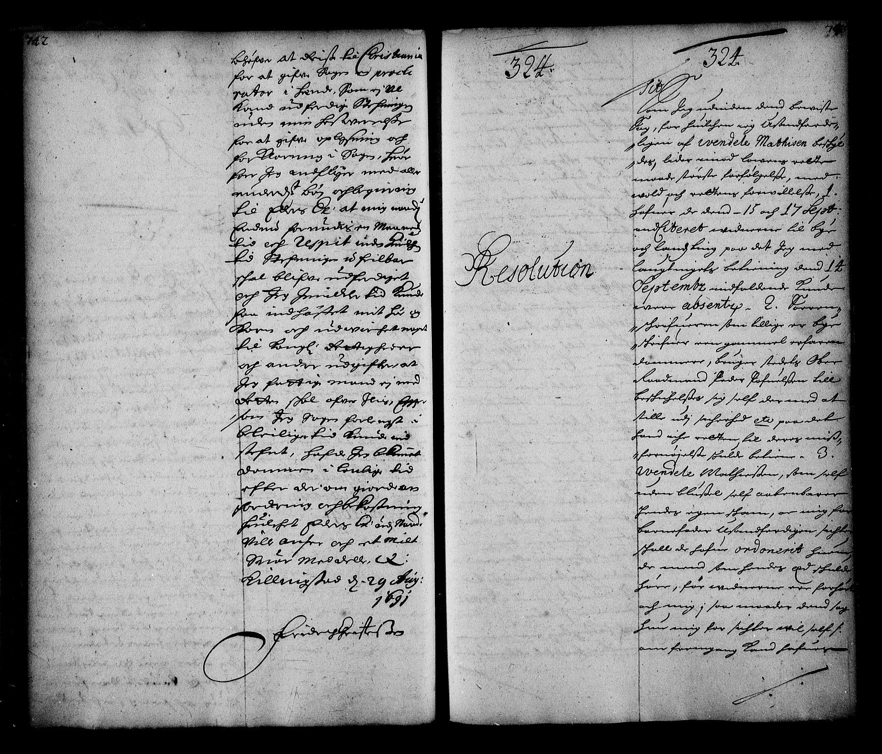 Stattholderembetet 1572-1771, AV/RA-EA-2870/Ae/L0008: Supplikasjons- og resolusjonsprotokoll, 1691, p. 742-743