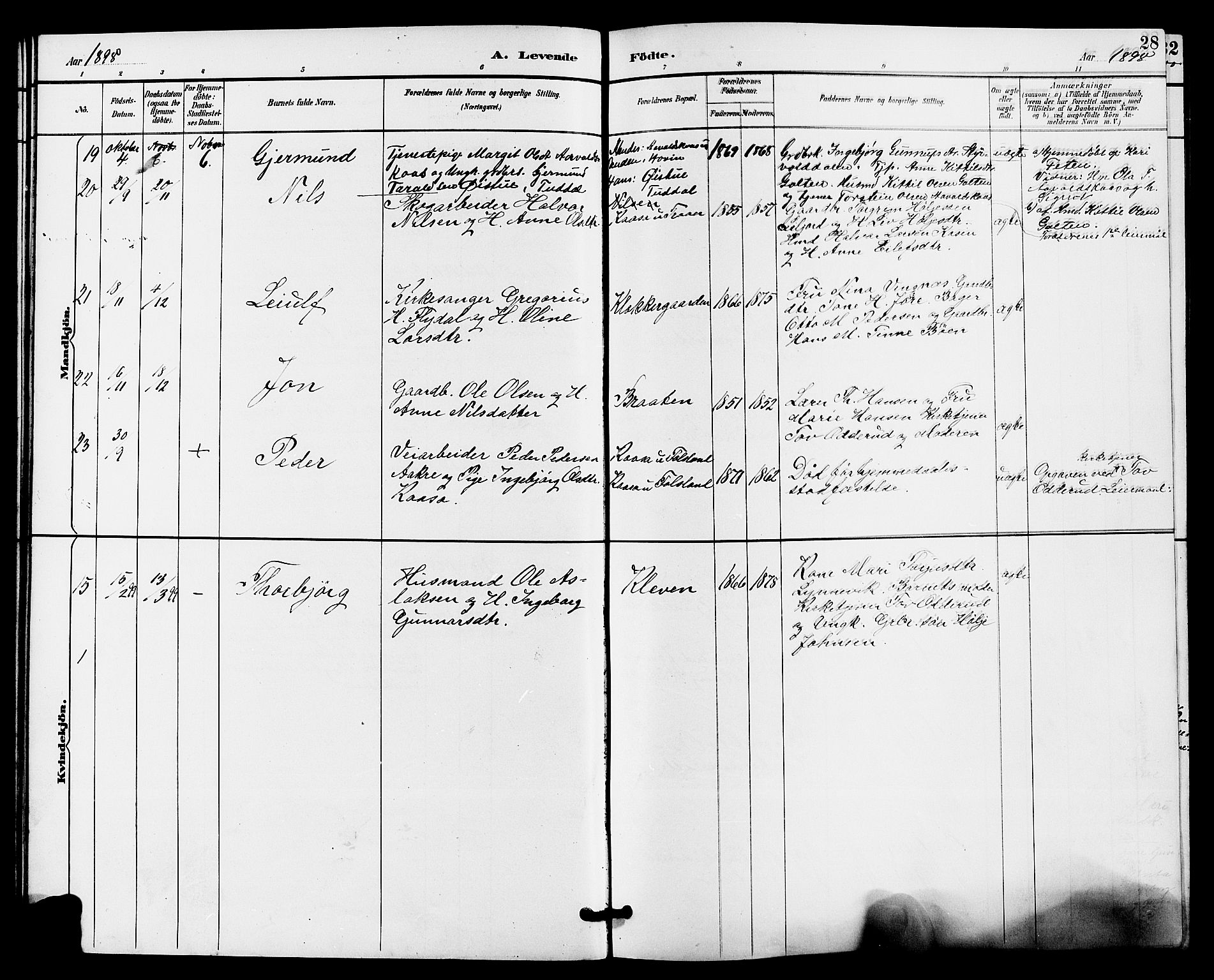 Gransherad kirkebøker, SAKO/A-267/G/Ga/L0003: Parish register (copy) no. I 3, 1887-1915, p. 28
