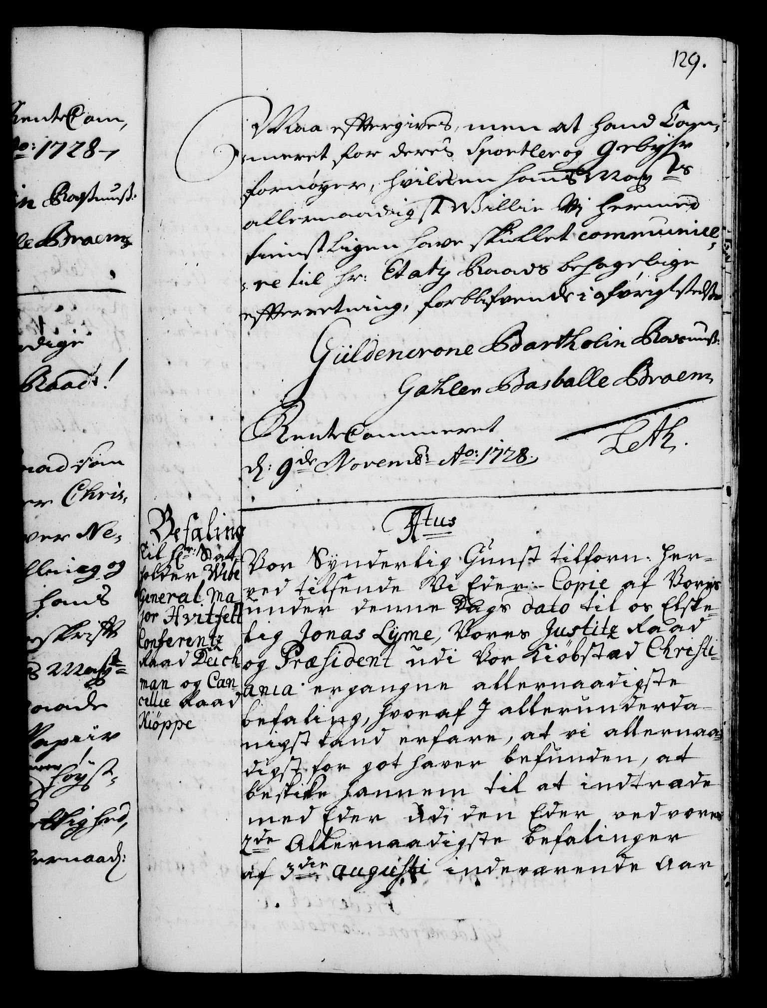 Rentekammeret, Kammerkanselliet, AV/RA-EA-3111/G/Gg/Gga/L0003: Norsk ekspedisjonsprotokoll med register (merket RK 53.3), 1727-1734, p. 129