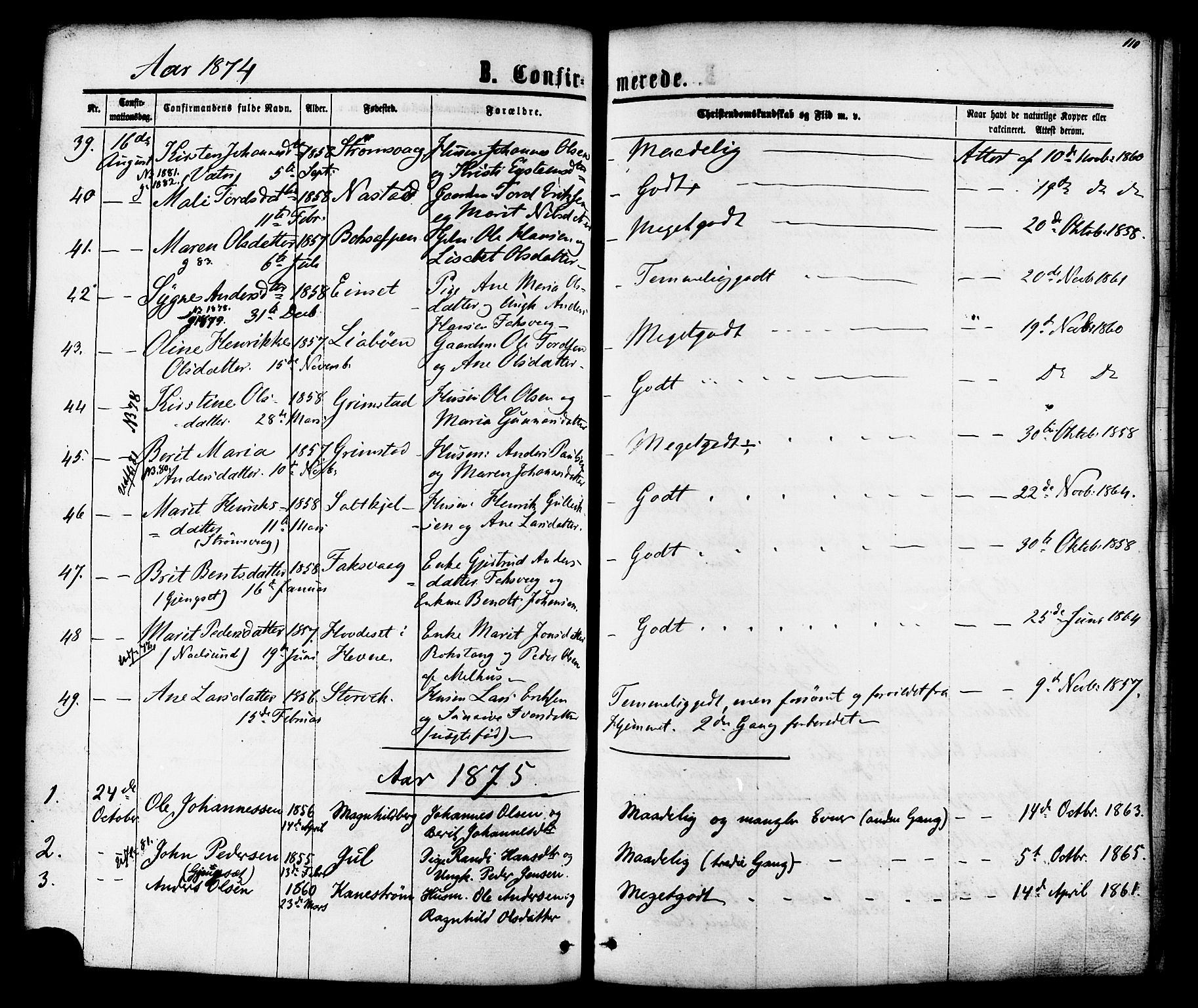 Ministerialprotokoller, klokkerbøker og fødselsregistre - Møre og Romsdal, AV/SAT-A-1454/587/L0999: Parish register (official) no. 587A01, 1864-1886, p. 110