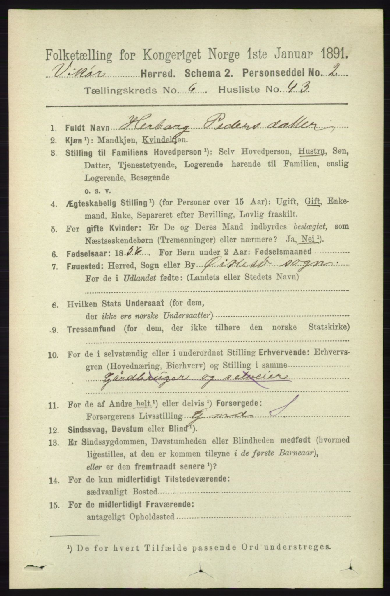 RA, 1891 census for 1238 Vikør, 1891, p. 2027