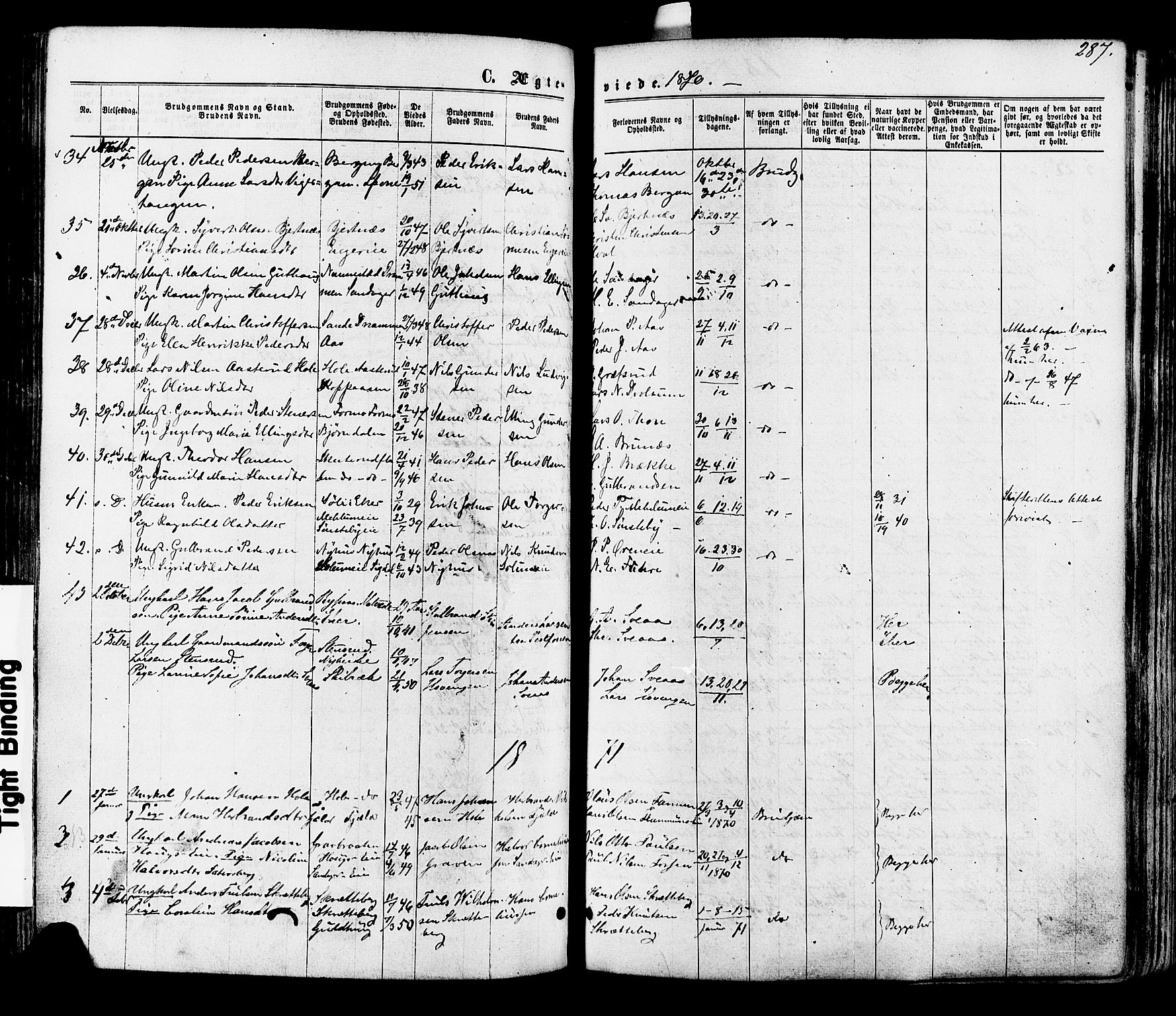 Modum kirkebøker, AV/SAKO-A-234/F/Fa/L0010: Parish register (official) no. 10, 1865-1876, p. 287